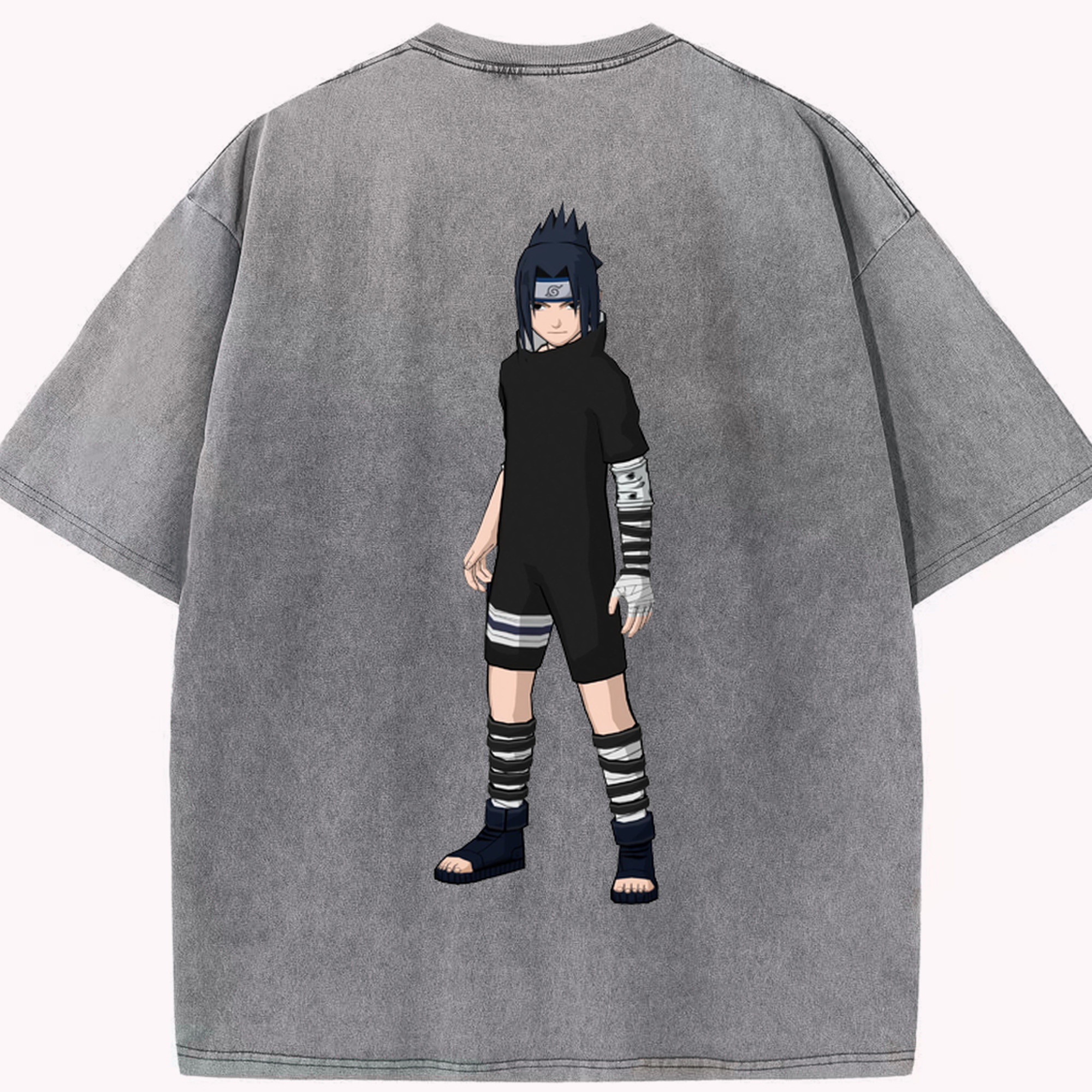 （画像用） NARUTO -ナルト- うちは サスケ Uchiha Sasuke 綿100% ヴィンテージ風 半袖Tシャツ（背面プリント）