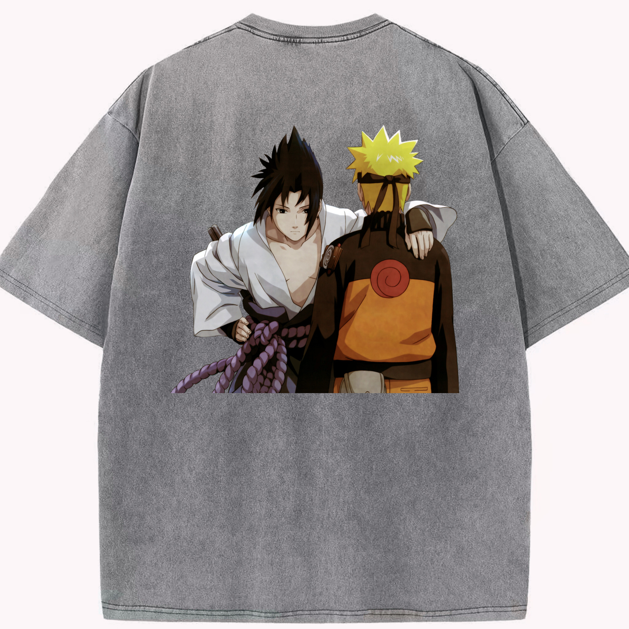 （画像用） NARUTO -ナルト- うちは サスケ Uchiha Sasuke 綿100% ヴィンテージ風 半袖Tシャツ（背面プリント）