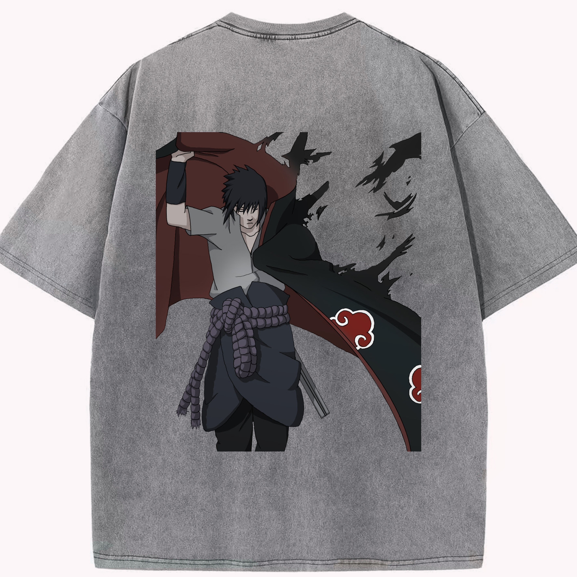（画像用） NARUTO -ナルト- うちは サスケ Uchiha Sasuke 綿100% ヴィンテージ風 半袖Tシャツ（背面プリント）