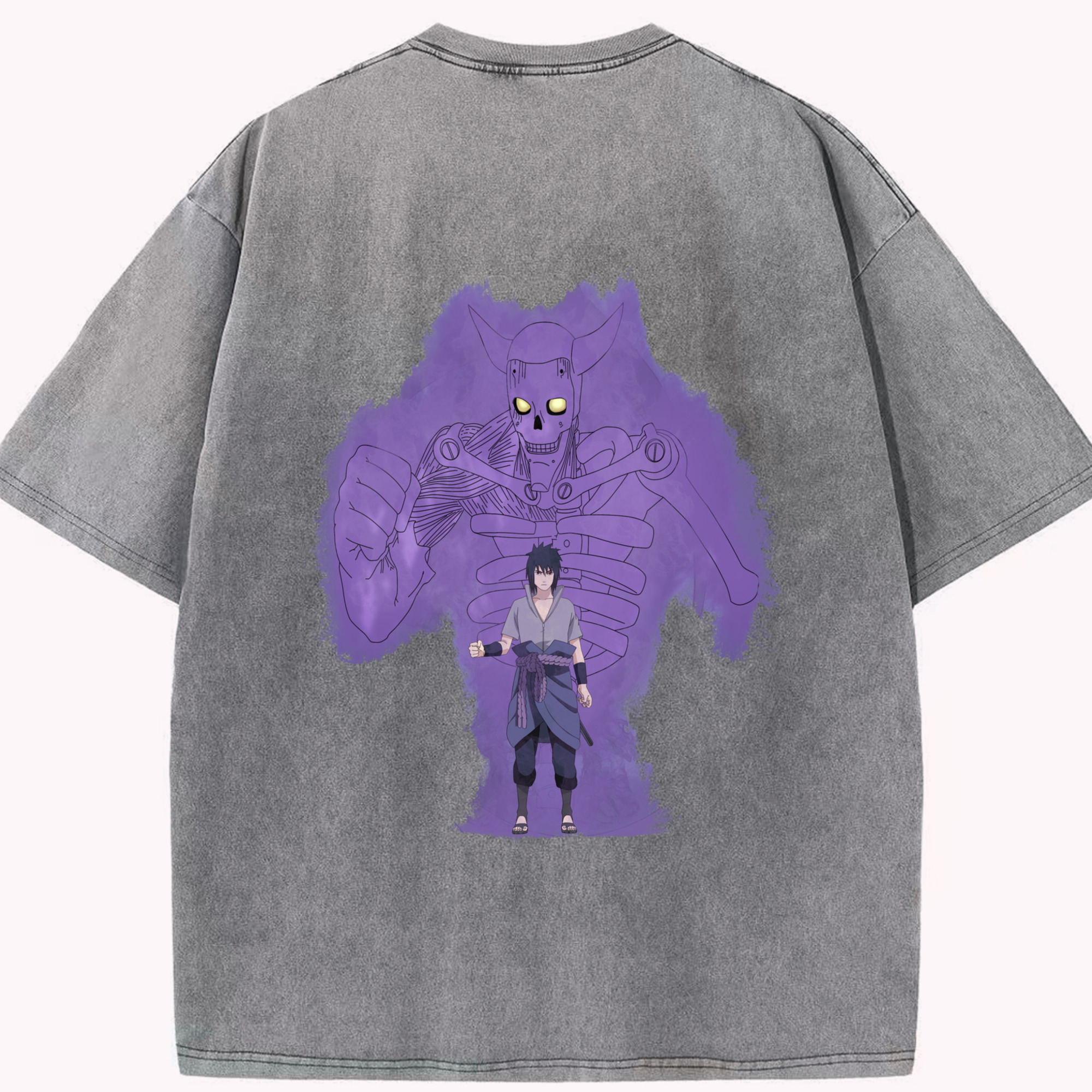 （画像用） NARUTO -ナルト- うちは サスケ Uchiha Sasuke 綿100% ヴィンテージ風 半袖Tシャツ（背面プリント）