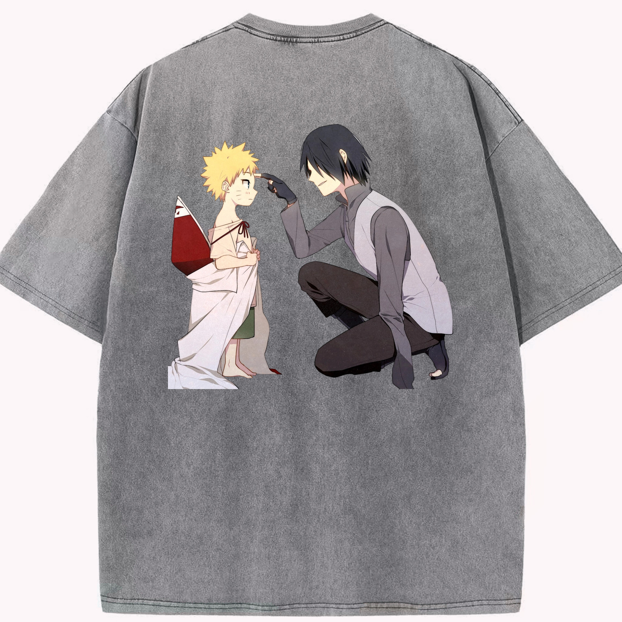 （画像用） NARUTO -ナルト- うちは サスケ Uchiha Sasuke 綿100% ヴィンテージ風 半袖Tシャツ（背面プリント）