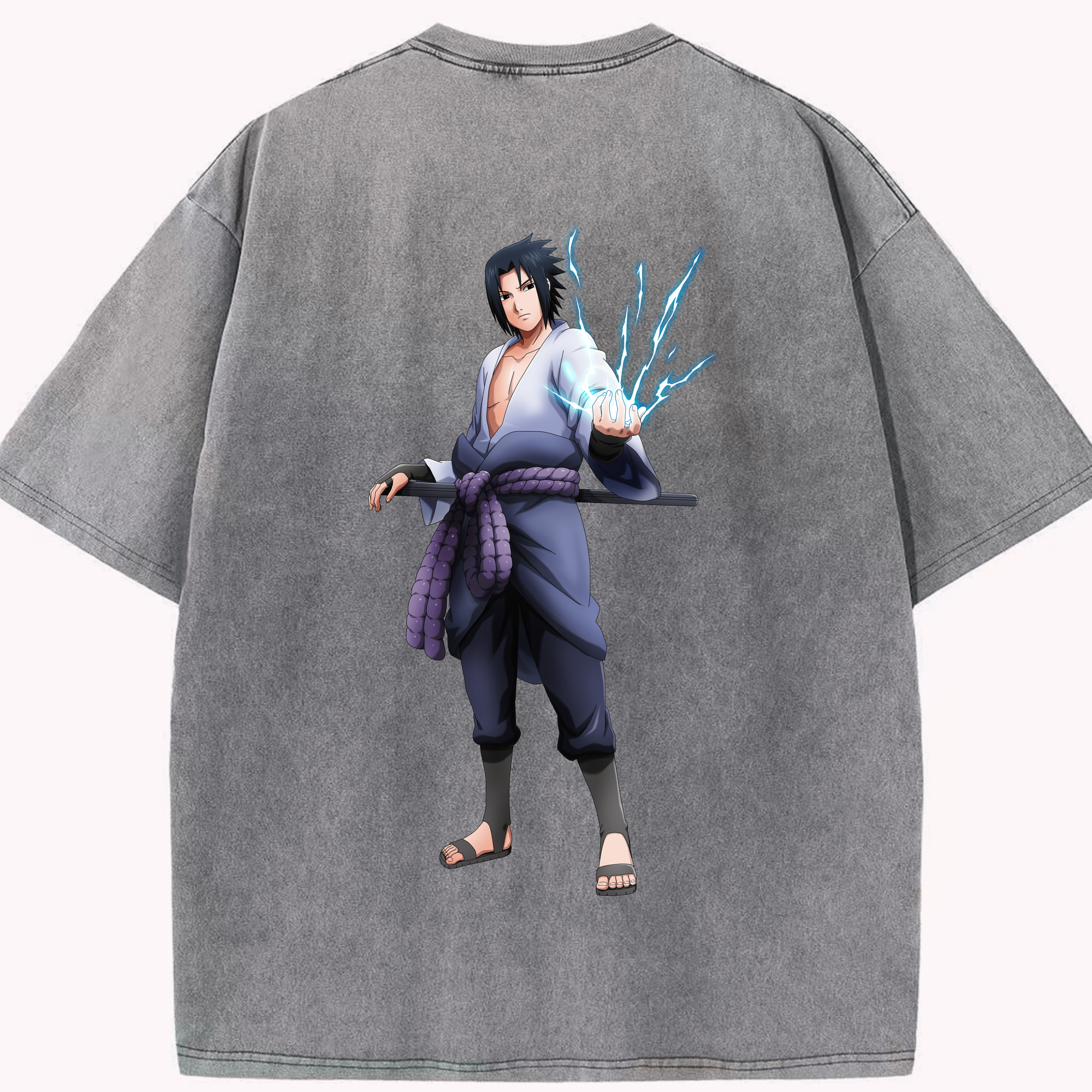 （画像用） NARUTO -ナルト- うちは サスケ Uchiha Sasuke 綿100% ヴィンテージ風 半袖Tシャツ（背面プリント）