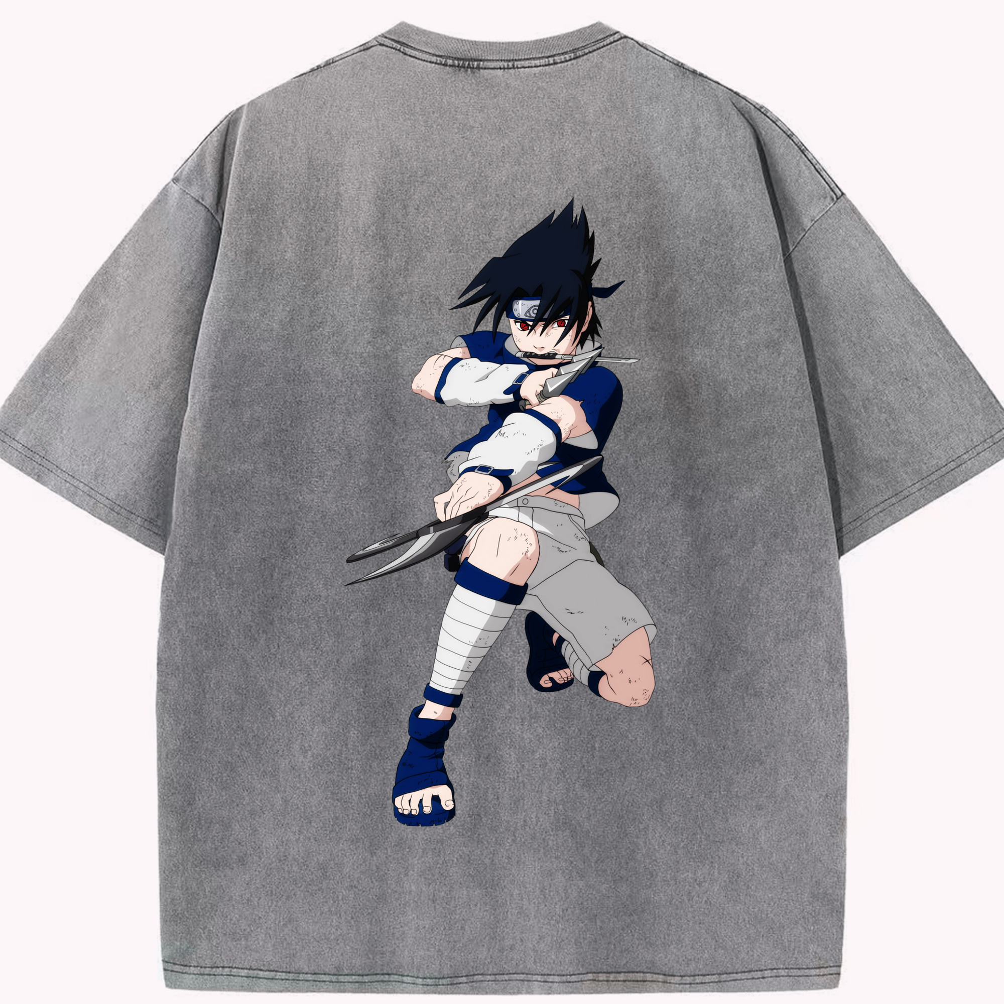 （画像用） NARUTO -ナルト- うちは サスケ Uchiha Sasuke 綿100% ヴィンテージ風 半袖Tシャツ（背面プリント）