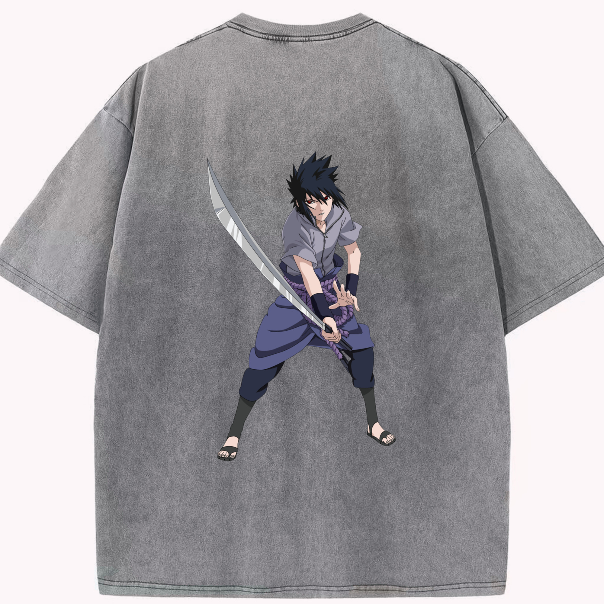 （画像用） NARUTO -ナルト- うちは サスケ Uchiha Sasuke 綿100% ヴィンテージ風 半袖Tシャツ（背面プリント）