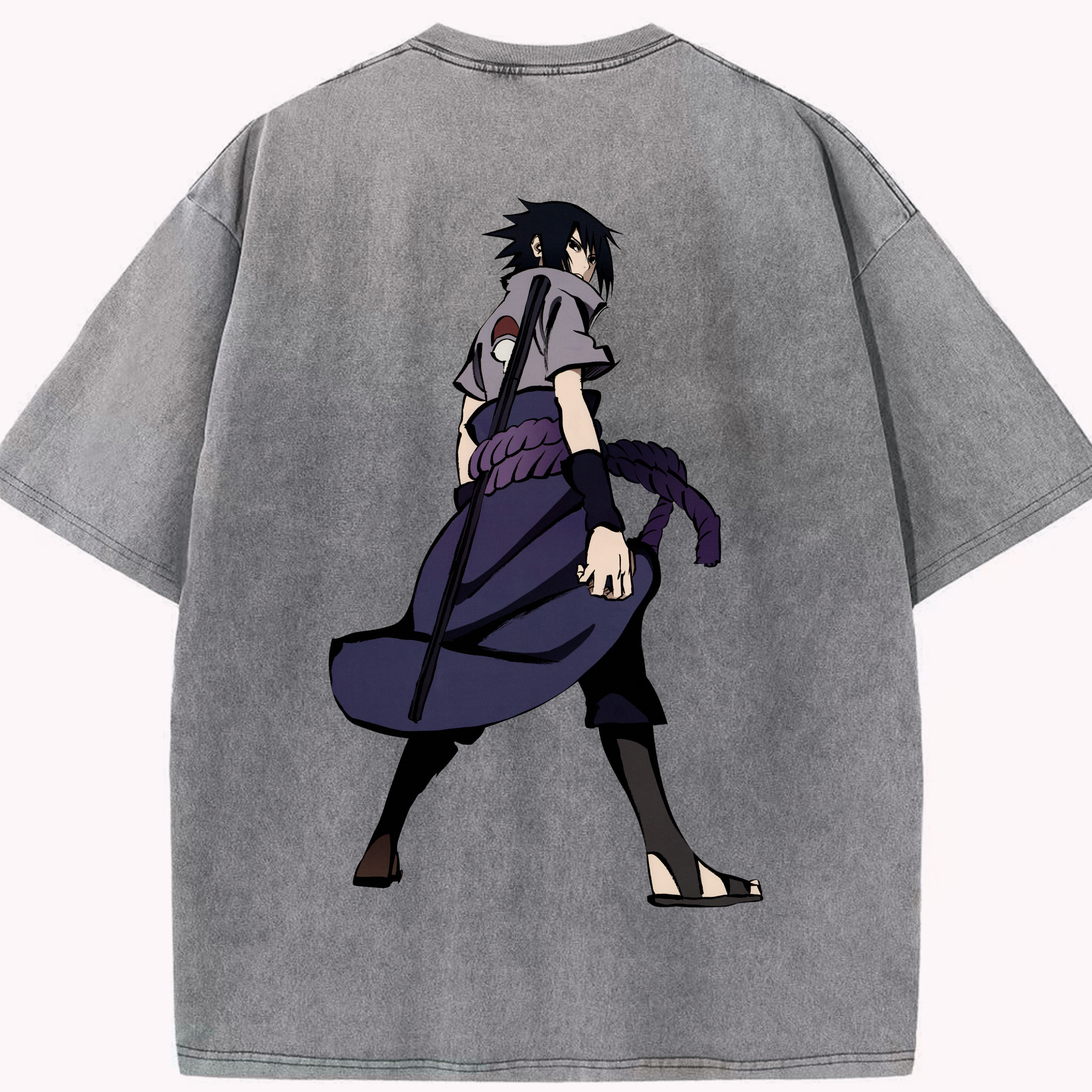 （画像用） NARUTO -ナルト- うちは サスケ Uchiha Sasuke 綿100% ヴィンテージ風 半袖Tシャツ（背面プリント）