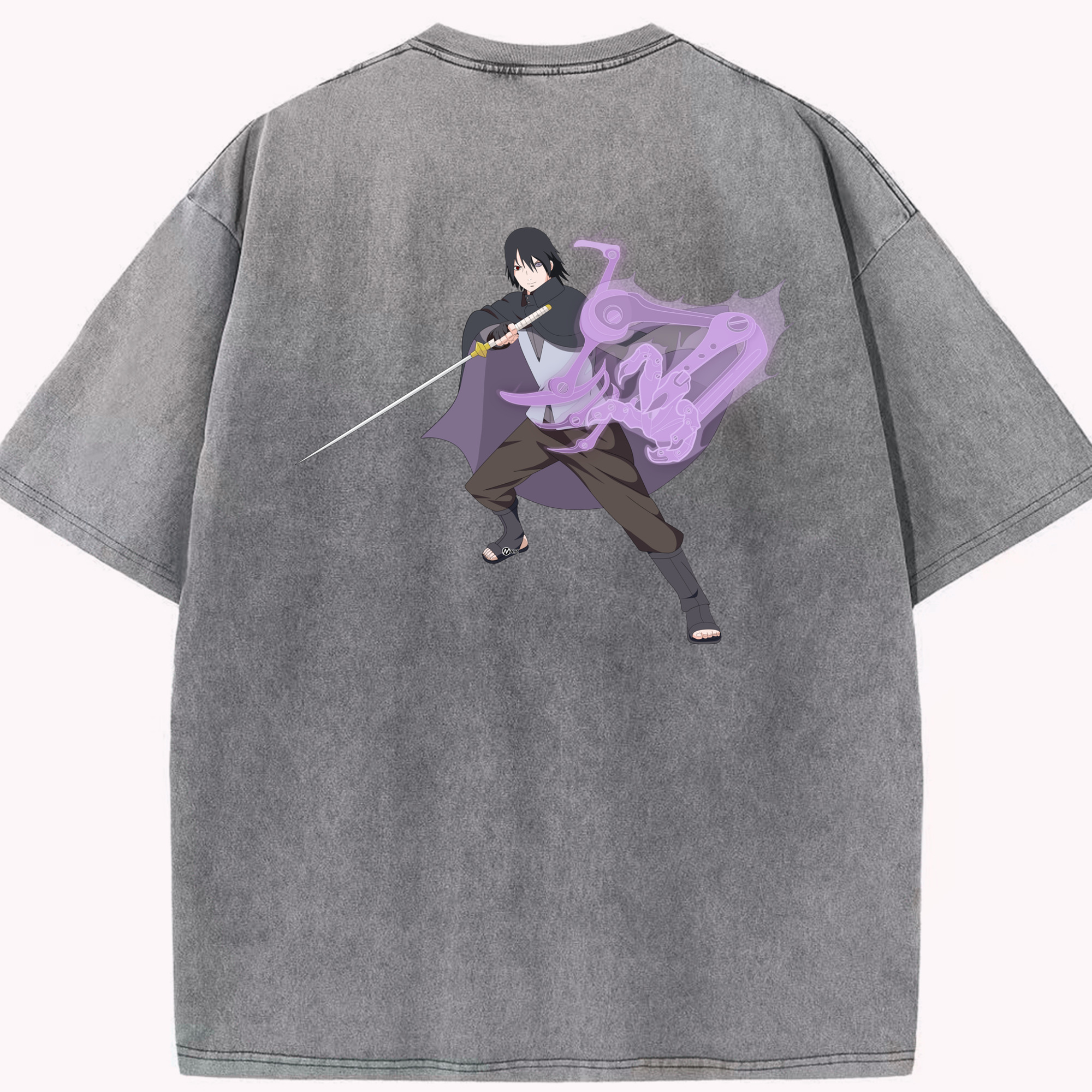 （画像用） NARUTO -ナルト- うちは サスケ Uchiha Sasuke 綿100% ヴィンテージ風 半袖Tシャツ（背面プリント）