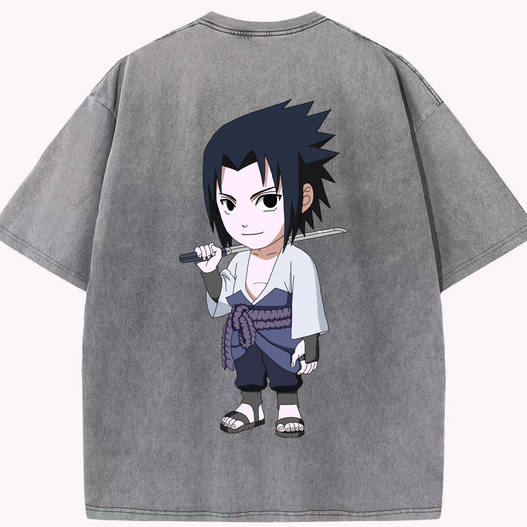 （画像用） NARUTO -ナルト- うちは サスケ Uchiha Sasuke 綿100% ヴィンテージ風 半袖Tシャツ（背面プリント）