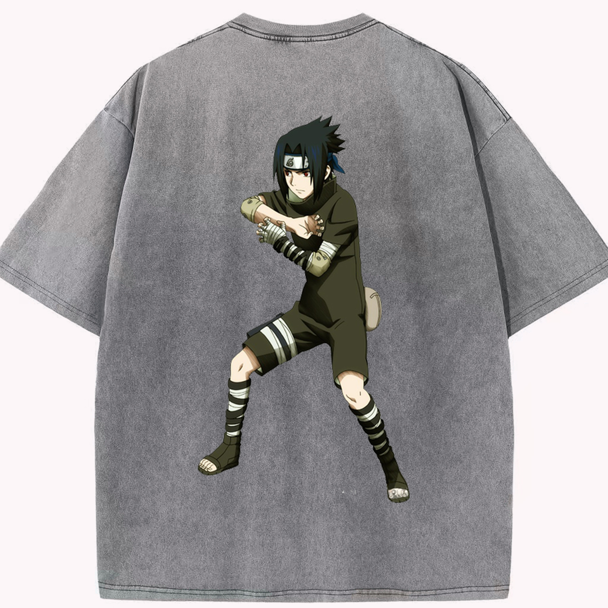 （画像用） NARUTO -ナルト- うちは サスケ Uchiha Sasuke 綿100% ヴィンテージ風 半袖Tシャツ（背面プリント）