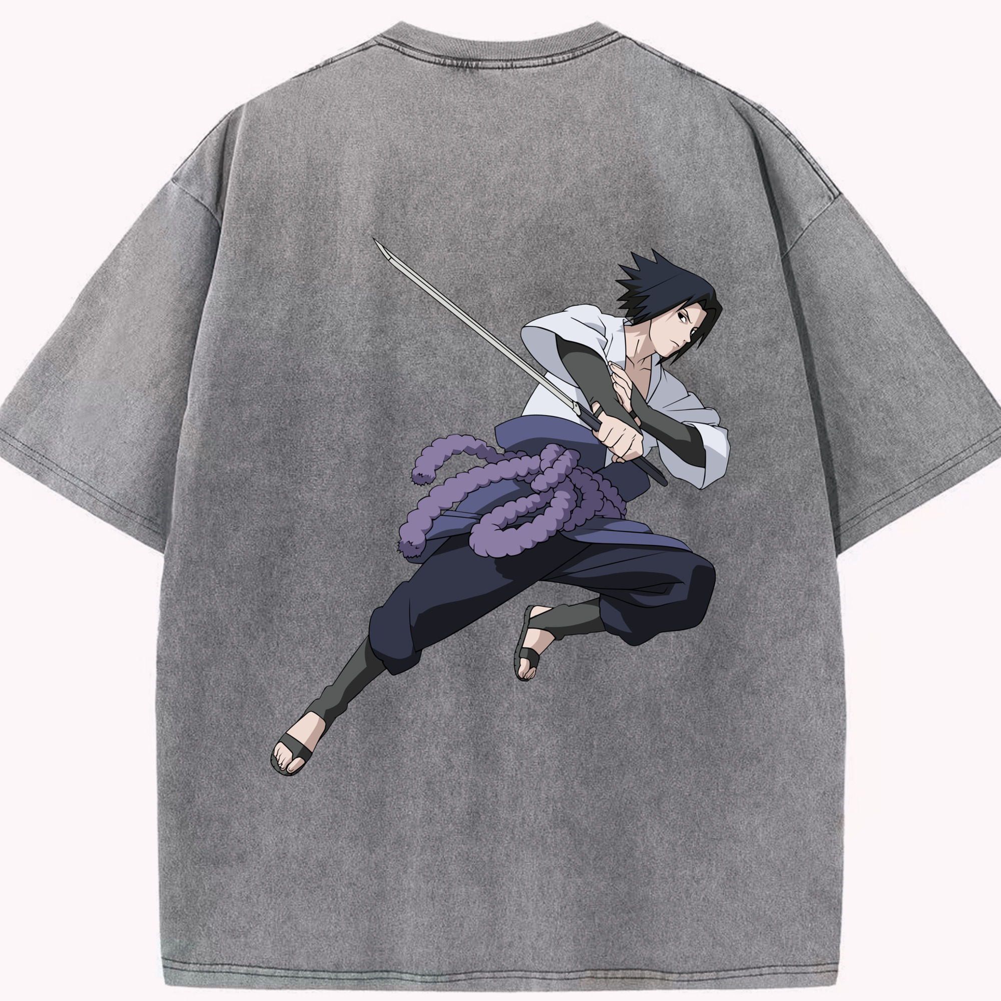 （画像用） NARUTO -ナルト- うちは サスケ Uchiha Sasuke 綿100% ヴィンテージ風 半袖Tシャツ（背面プリント）