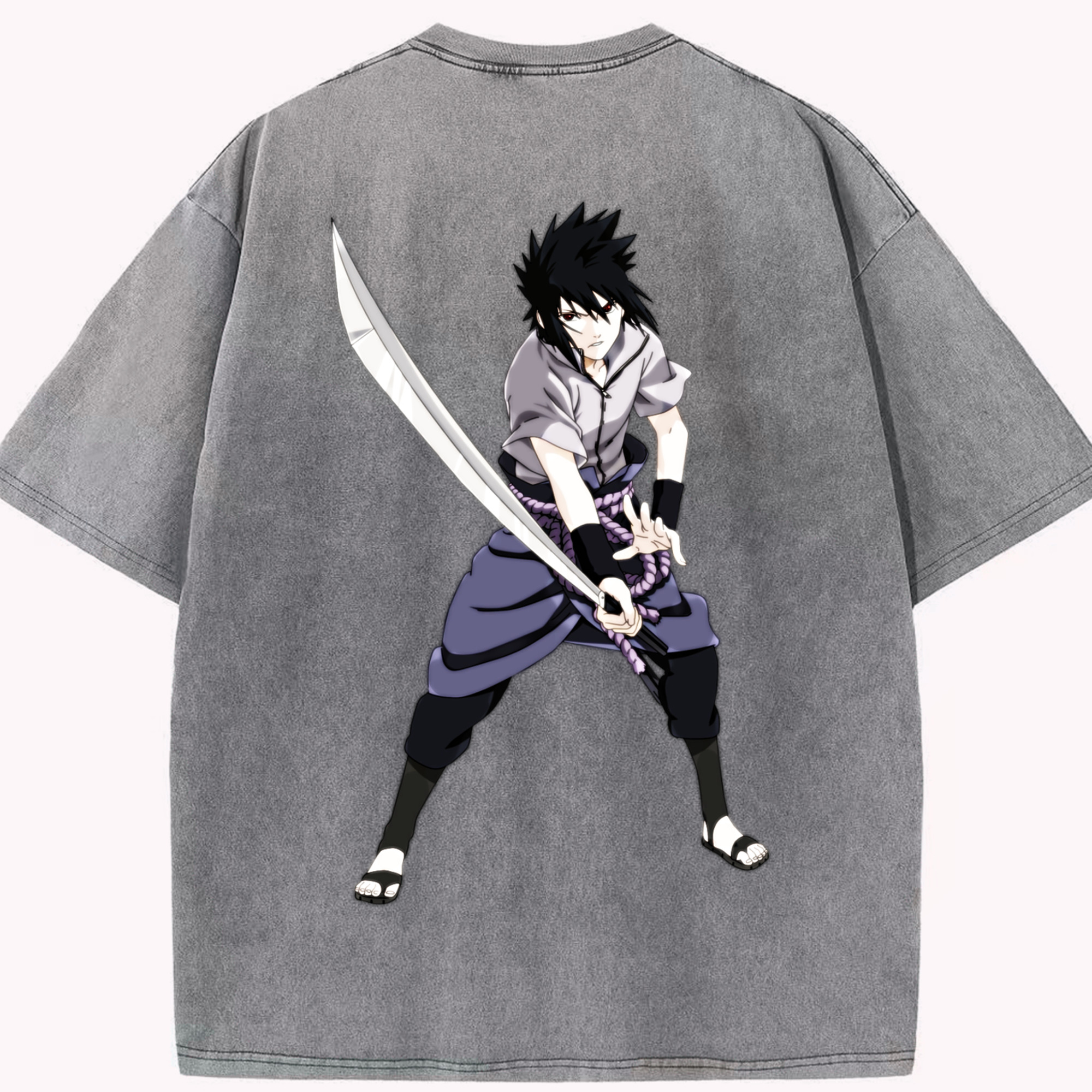 （画像用） NARUTO -ナルト- うちは サスケ Uchiha Sasuke 綿100% ヴィンテージ風 半袖Tシャツ（背面プリント）