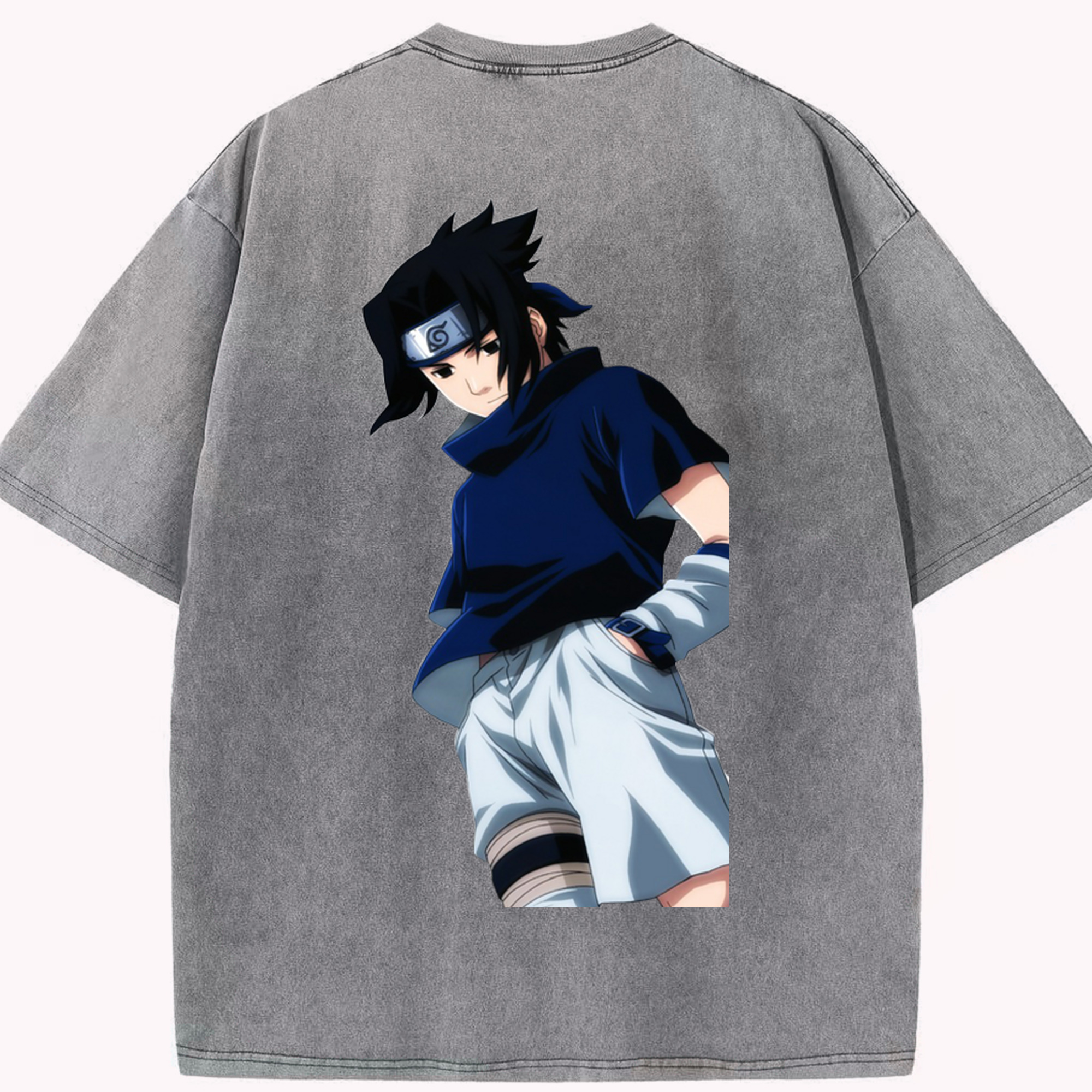 （画像用） NARUTO -ナルト- うちは サスケ Uchiha Sasuke 綿100% ヴィンテージ風 半袖Tシャツ（背面プリント）