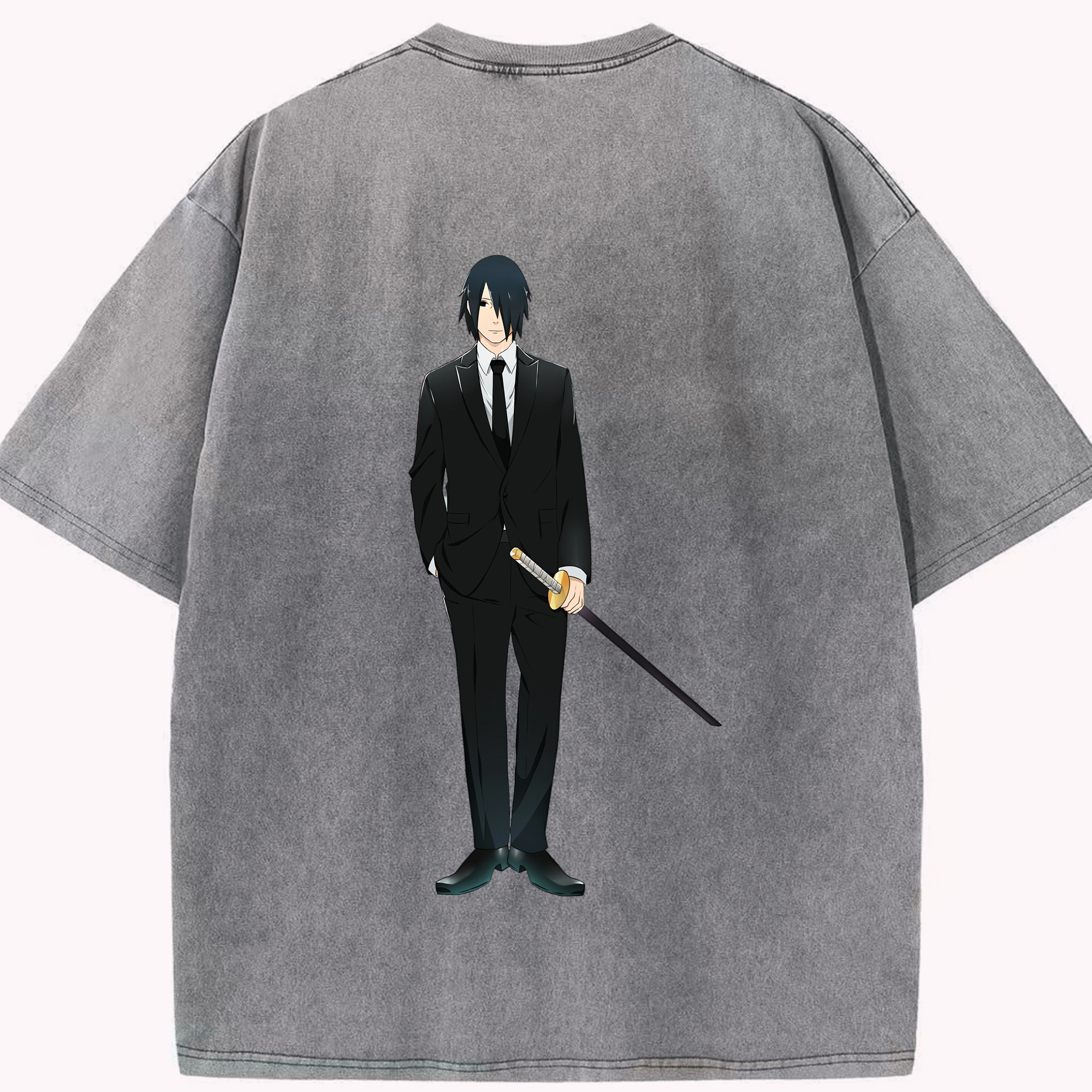 （画像用） NARUTO -ナルト- うちは サスケ Uchiha Sasuke 綿100% ヴィンテージ風 半袖Tシャツ（背面プリント）
