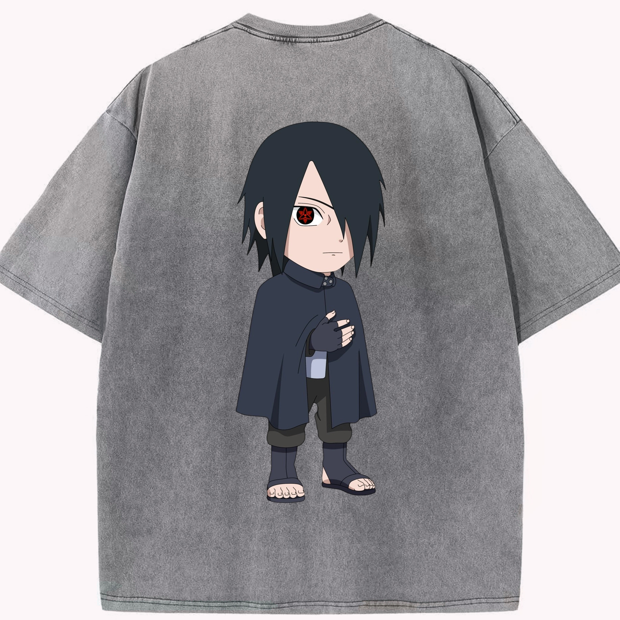 （画像用） NARUTO -ナルト- うちは サスケ Uchiha Sasuke 綿100% ヴィンテージ風 半袖Tシャツ（背面プリント）