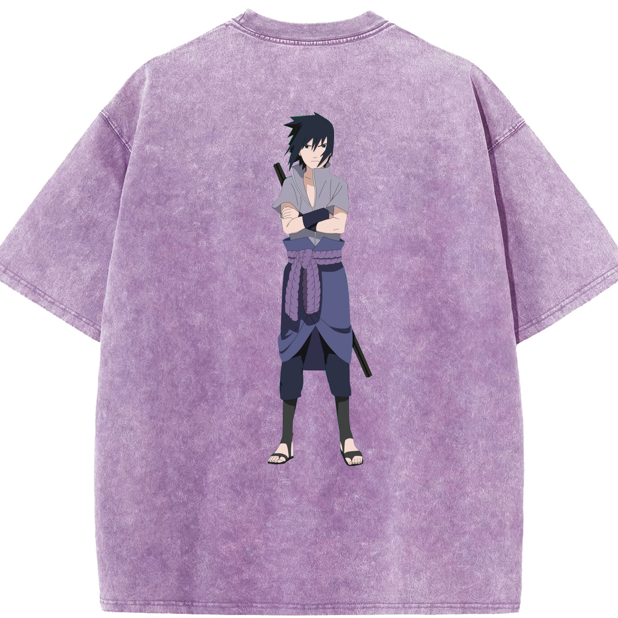 （画像用） NARUTO -ナルト- うちは サスケ Uchiha Sasuke 綿100% ヴィンテージ風 半袖Tシャツ（背面プリント）