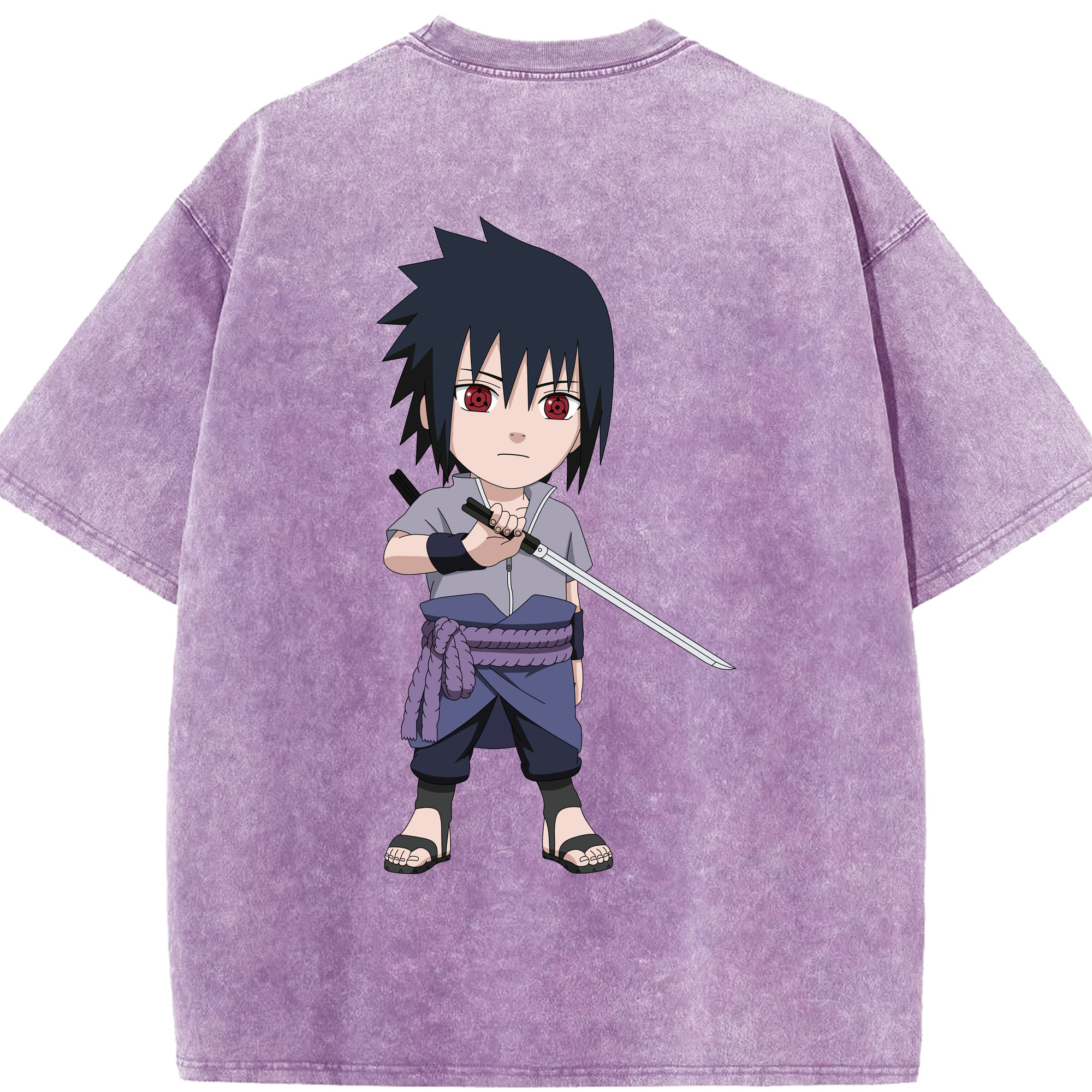 （画像用） NARUTO -ナルト- うちは サスケ Uchiha Sasuke 綿100% ヴィンテージ風 半袖Tシャツ（背面プリント）