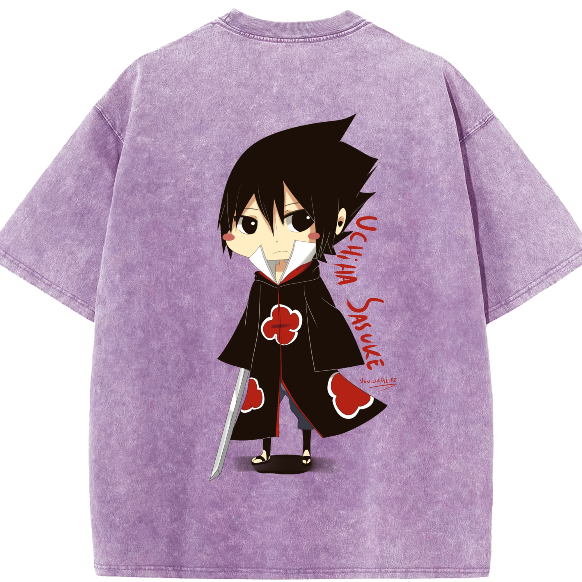（画像用） NARUTO -ナルト- うちは サスケ Uchiha Sasuke 綿100% ヴィンテージ風 半袖Tシャツ（背面プリント）
