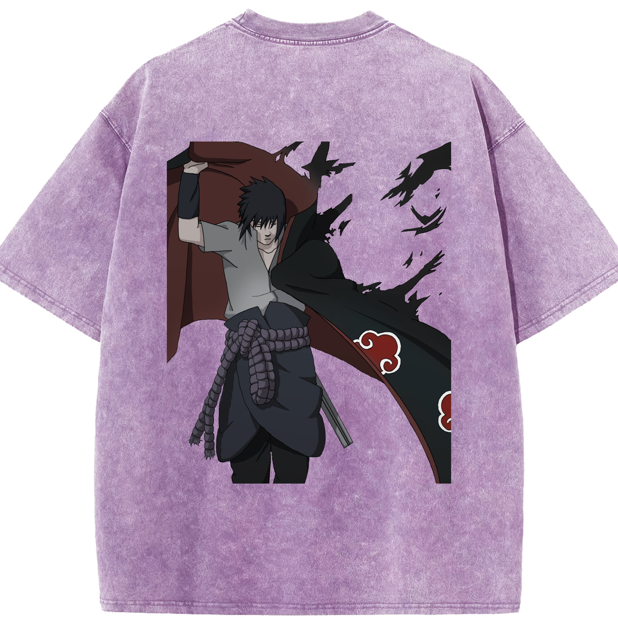 （画像用） NARUTO -ナルト- うちは サスケ Uchiha Sasuke 綿100% ヴィンテージ風 半袖Tシャツ（背面プリント）