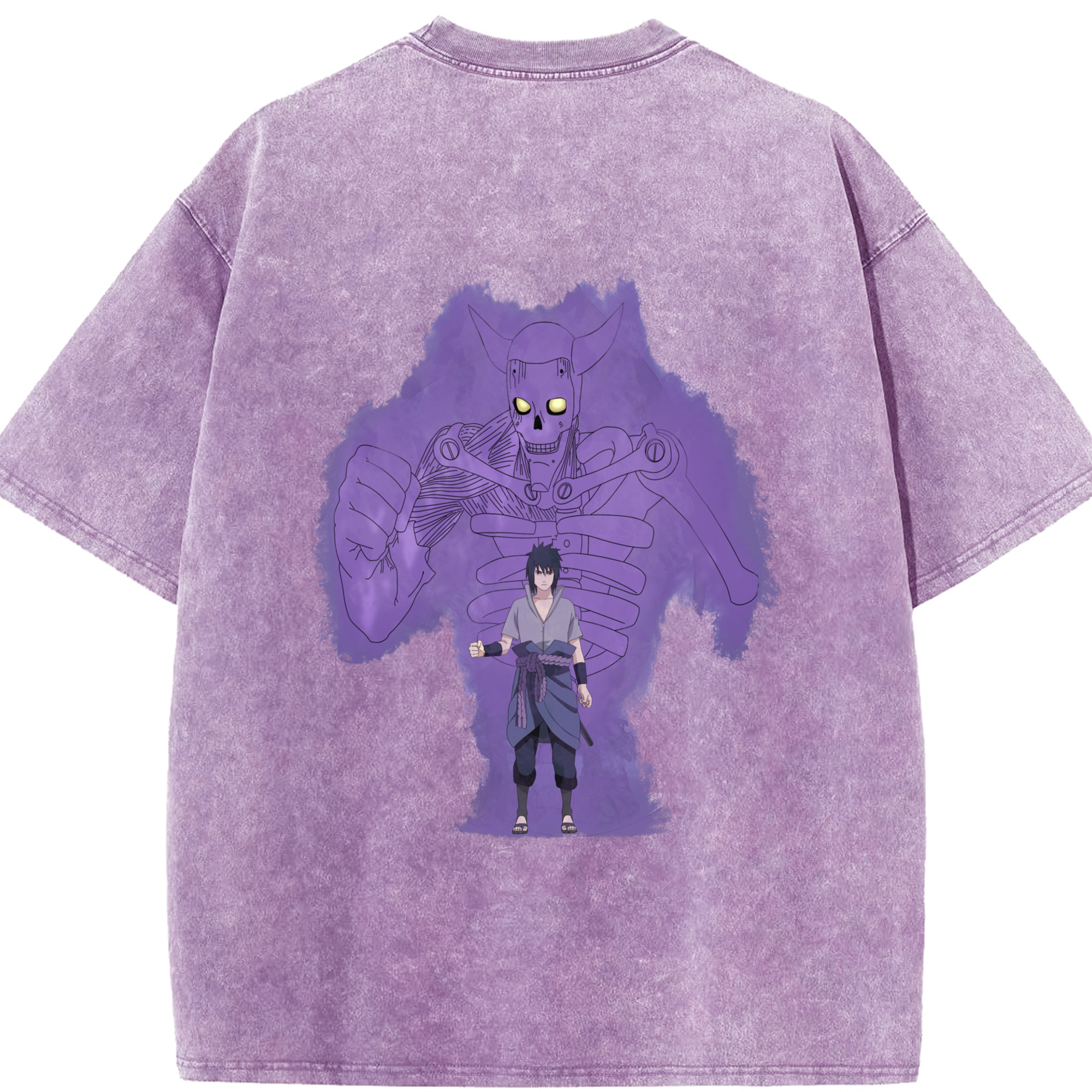 （画像用） NARUTO -ナルト- うちは サスケ Uchiha Sasuke 綿100% ヴィンテージ風 半袖Tシャツ（背面プリント）