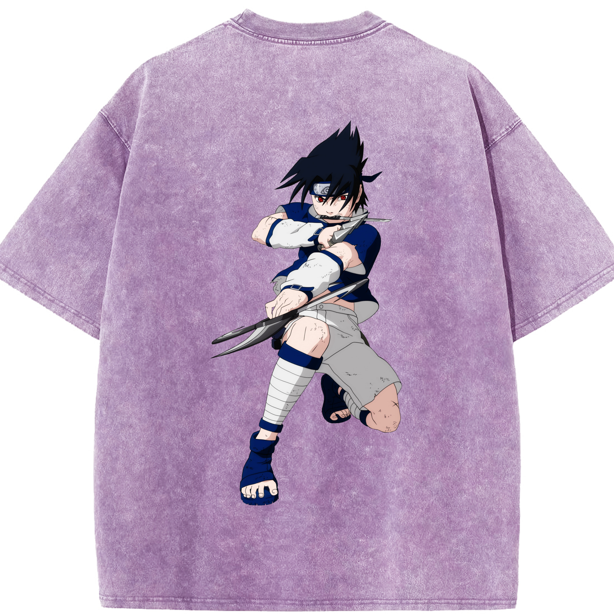 （画像用） NARUTO -ナルト- うちは サスケ Uchiha Sasuke 綿100% ヴィンテージ風 半袖Tシャツ（背面プリント）
