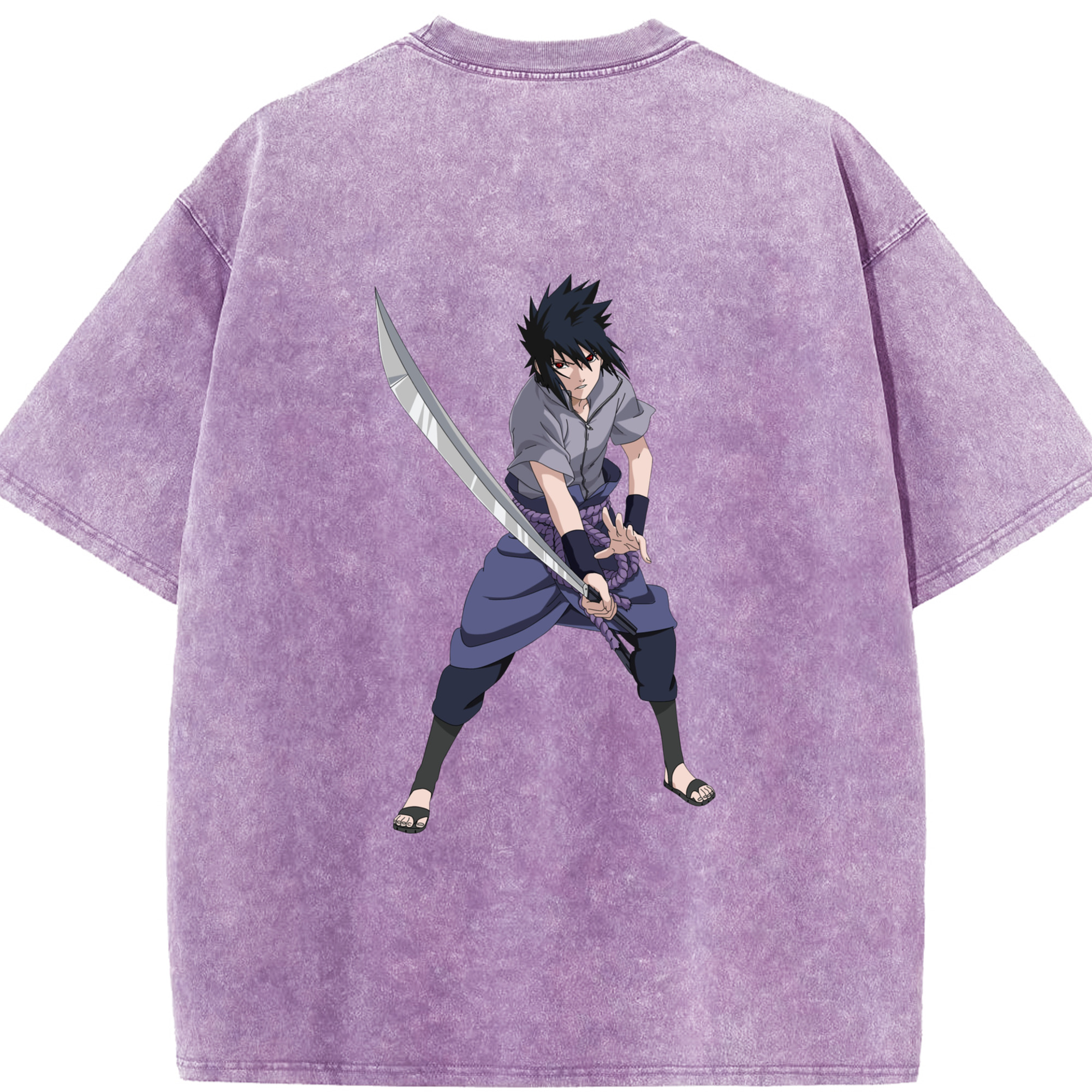 （画像用） NARUTO -ナルト- うちは サスケ Uchiha Sasuke 綿100% ヴィンテージ風 半袖Tシャツ（背面プリント）