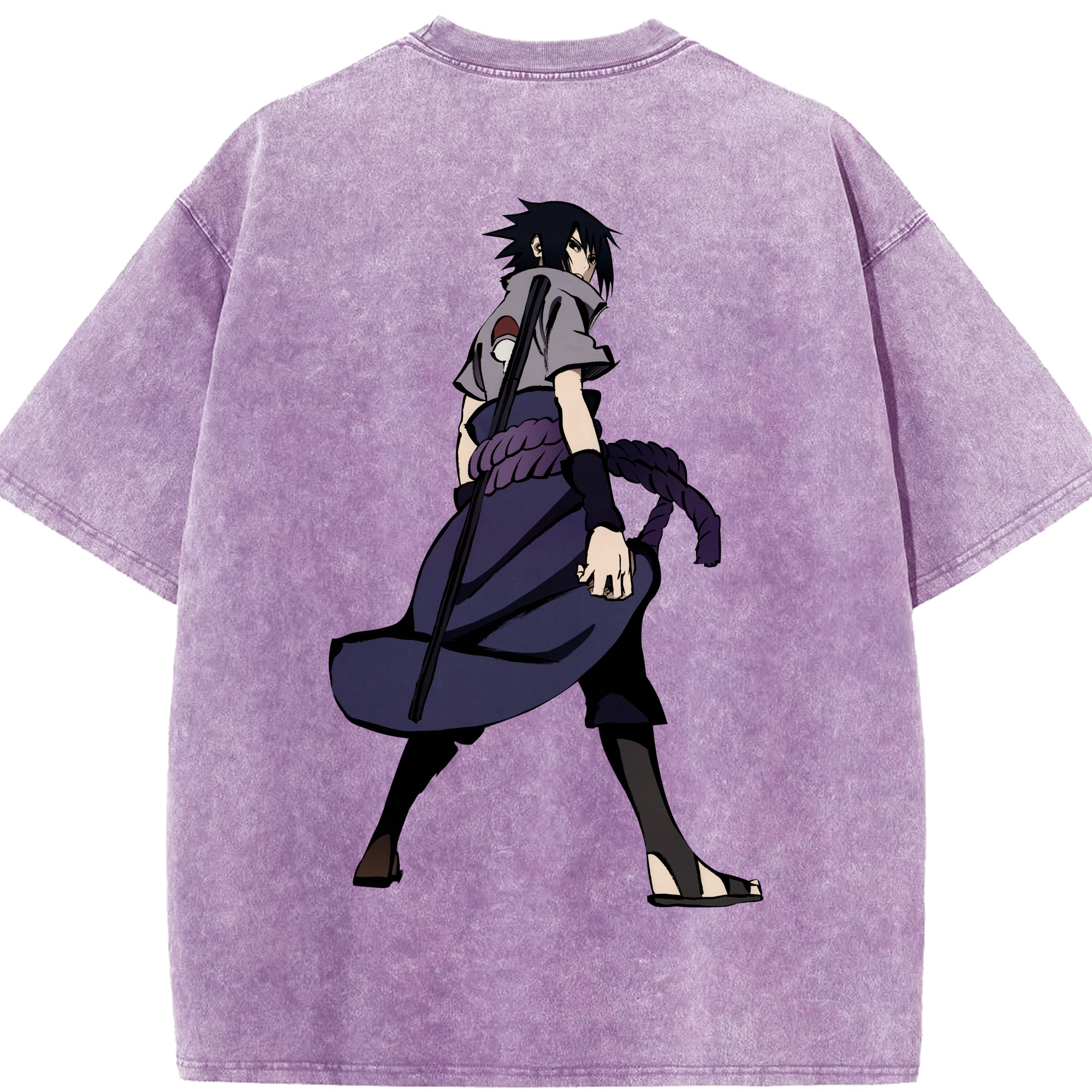 （画像用） NARUTO -ナルト- うちは サスケ Uchiha Sasuke 綿100% ヴィンテージ風 半袖Tシャツ（背面プリント）