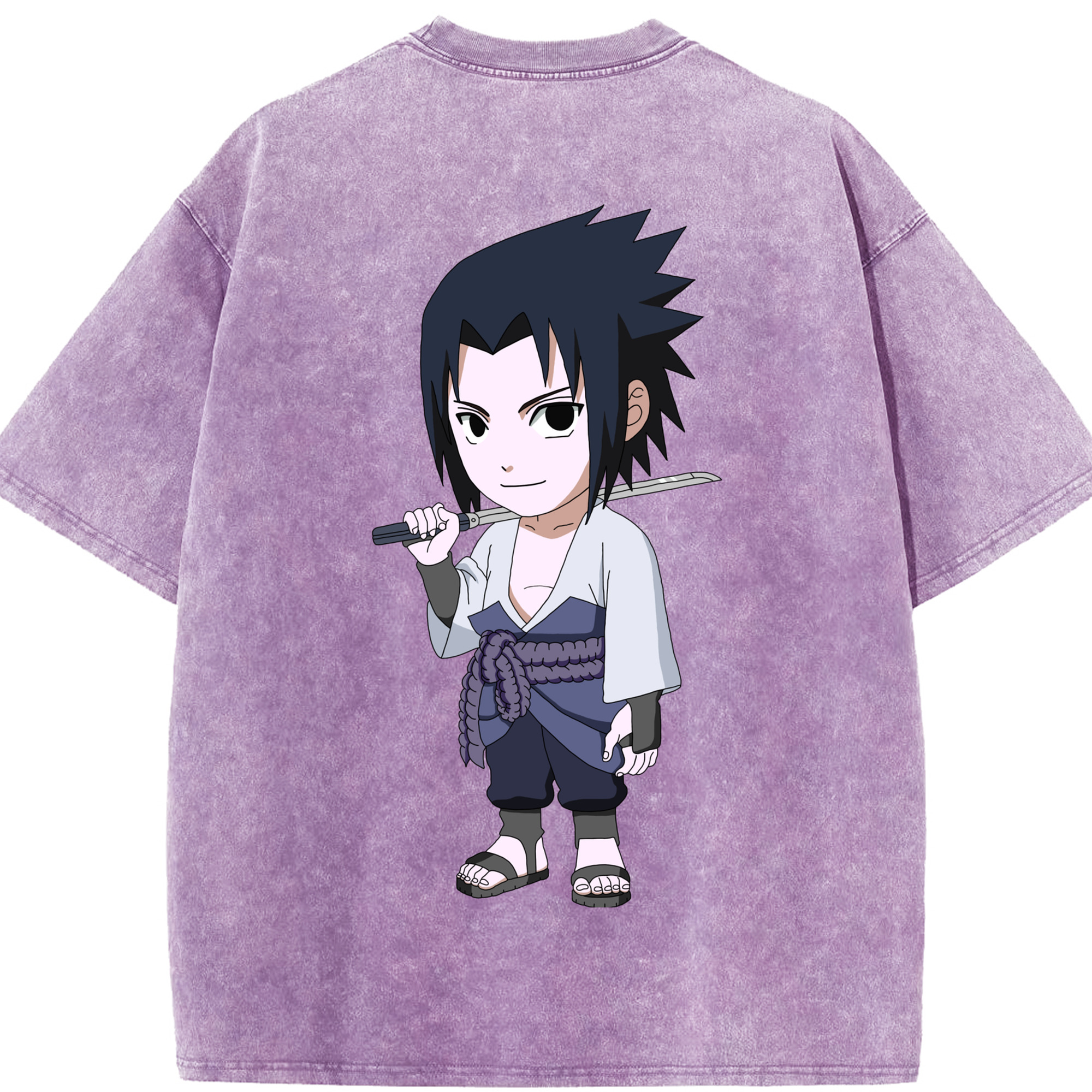 （画像用） NARUTO -ナルト- うちは サスケ Uchiha Sasuke 綿100% ヴィンテージ風 半袖Tシャツ（背面プリント）