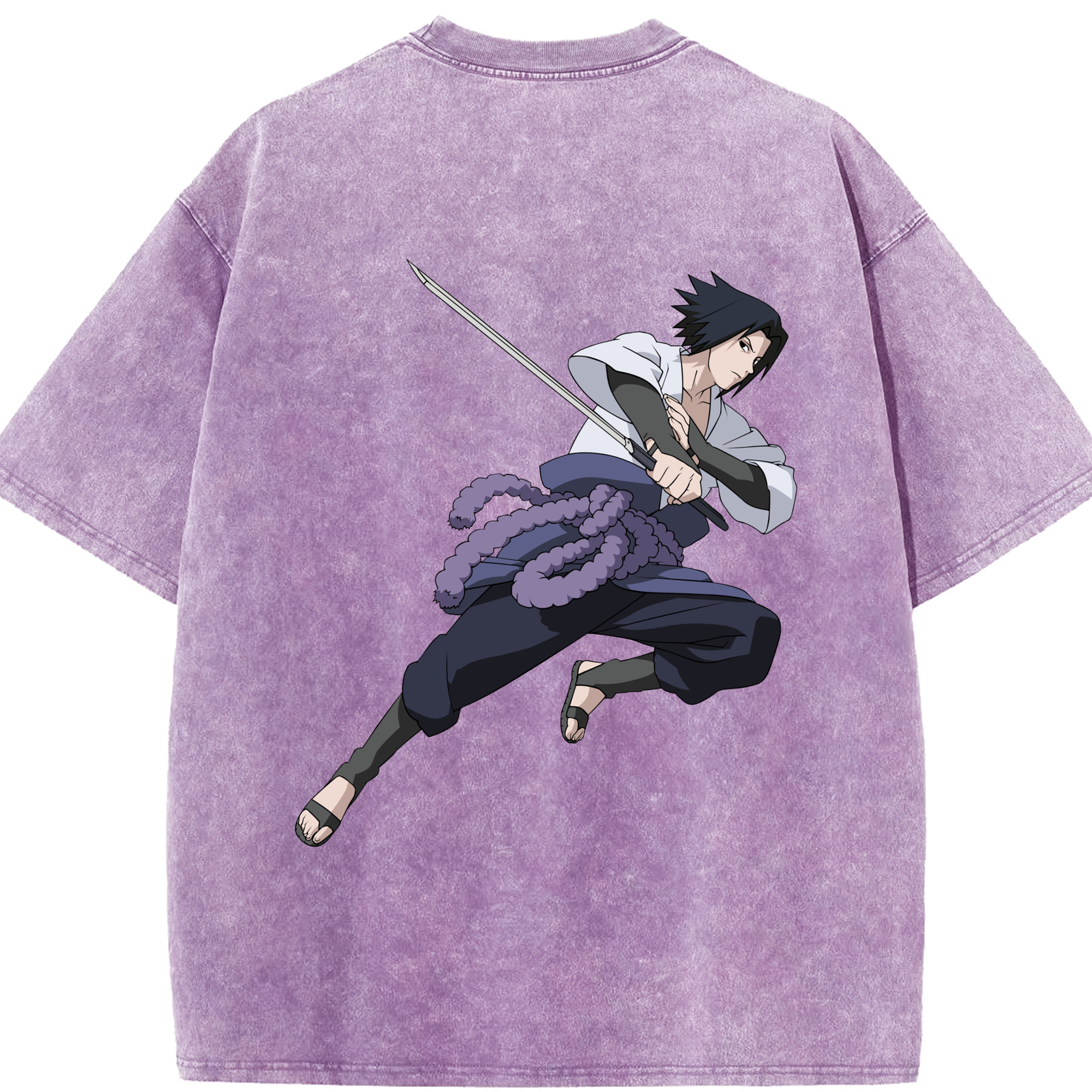 （画像用） NARUTO -ナルト- うちは サスケ Uchiha Sasuke 綿100% ヴィンテージ風 半袖Tシャツ（背面プリント）