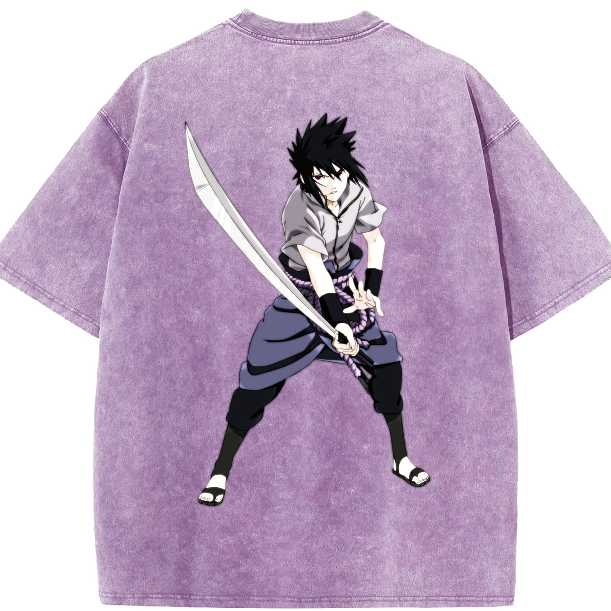 （画像用） NARUTO -ナルト- うちは サスケ Uchiha Sasuke 綿100% ヴィンテージ風 半袖Tシャツ（背面プリント）