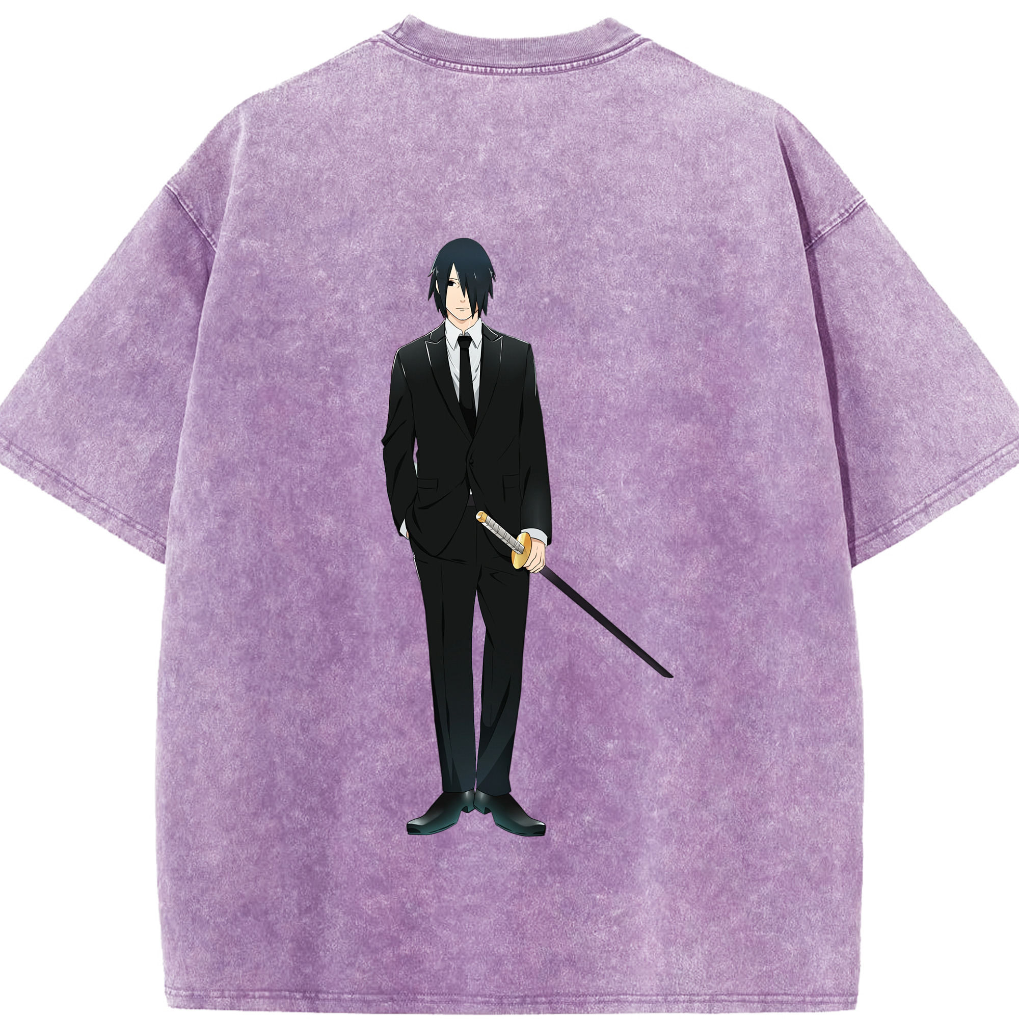 （画像用） NARUTO -ナルト- うちは サスケ Uchiha Sasuke 綿100% ヴィンテージ風 半袖Tシャツ（背面プリント）