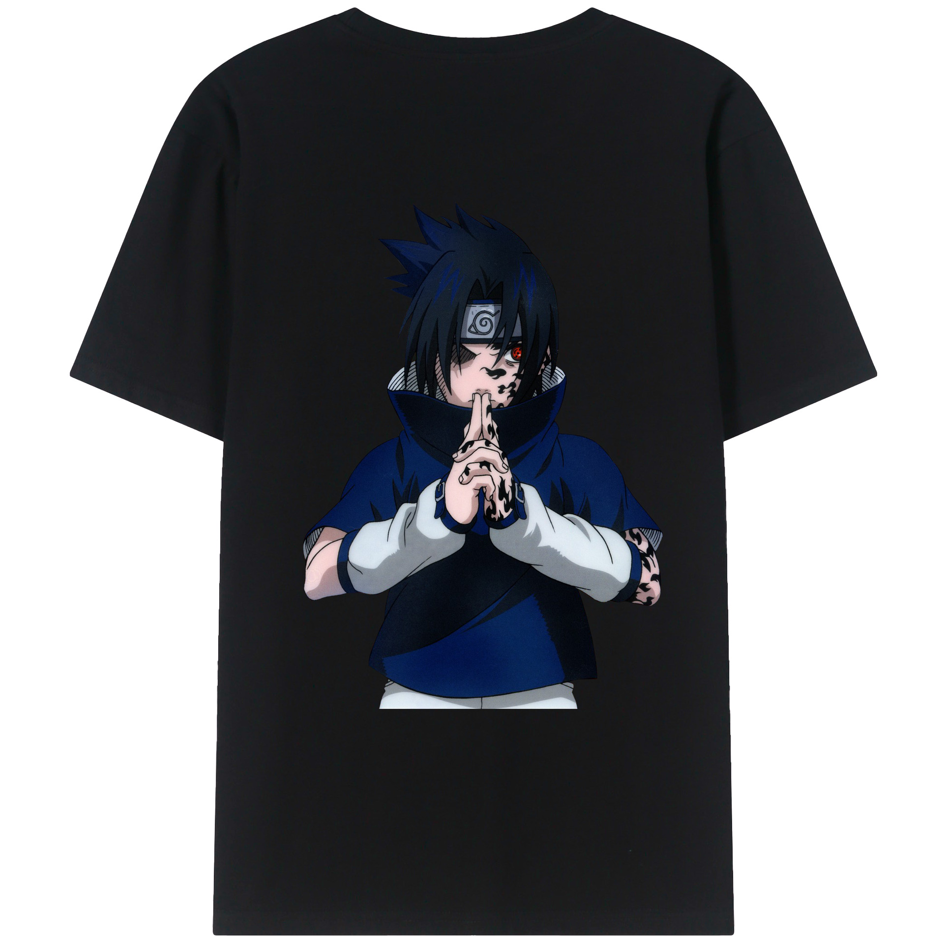 （画像用） NARUTO -ナルト- うちは サスケ Uchiha Sasuke 綿100％ メンズ半袖Tシャツ（バックプリント） 通気性