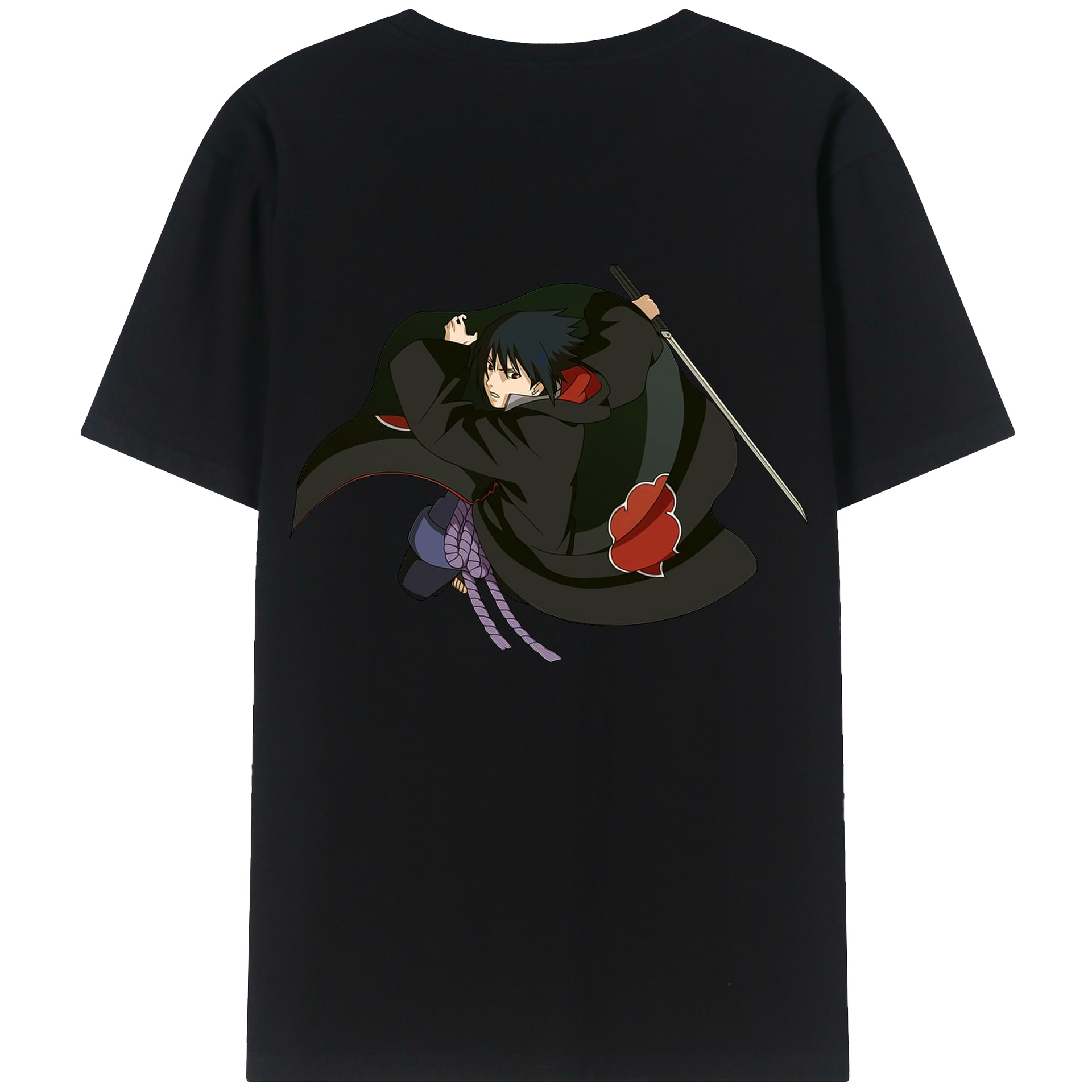 （画像用） NARUTO -ナルト- うちは サスケ Uchiha Sasuke 綿100％ メンズ半袖Tシャツ（バックプリント） 通気性