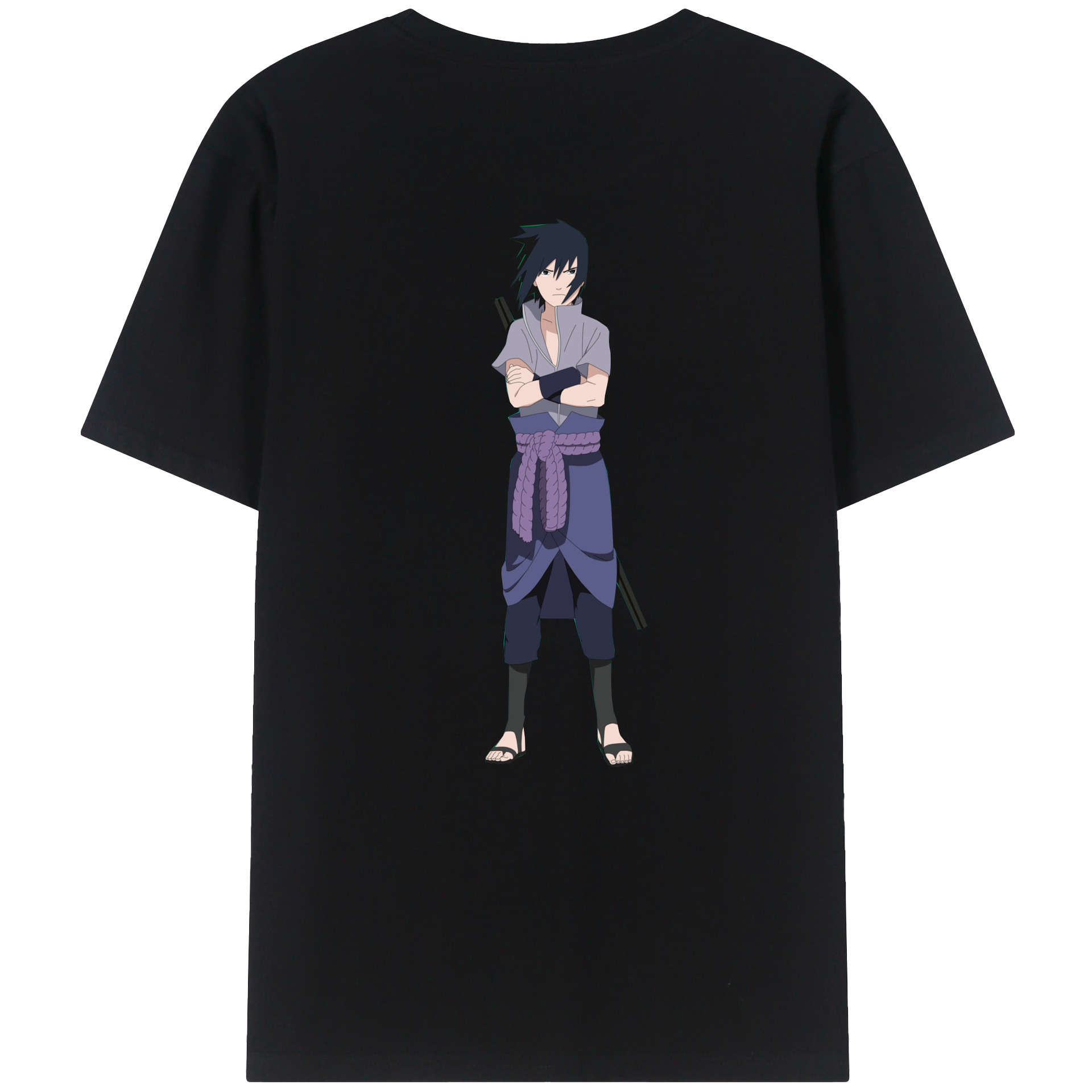 （画像用） NARUTO -ナルト- うちは サスケ Uchiha Sasuke 綿100％ メンズ半袖Tシャツ（バックプリント） 通気性