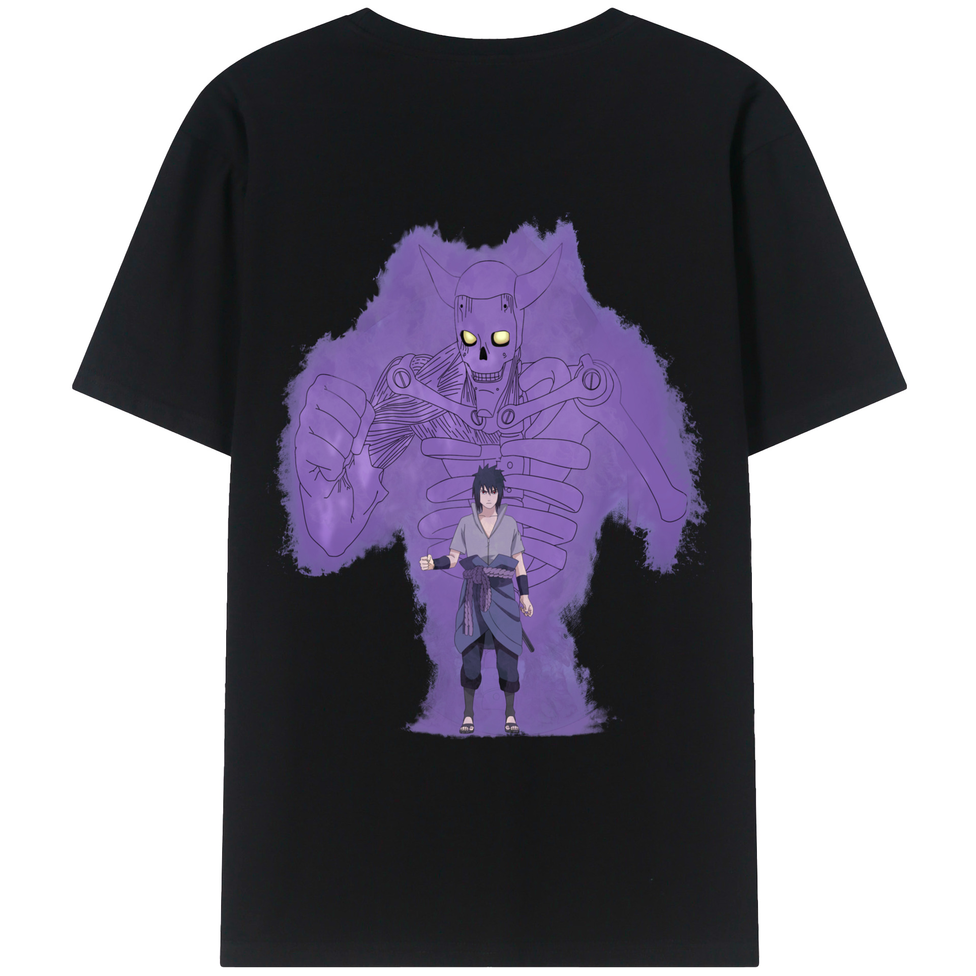 （画像用） NARUTO -ナルト- うちは サスケ Uchiha Sasuke 綿100％ メンズ半袖Tシャツ（バックプリント） 通気性