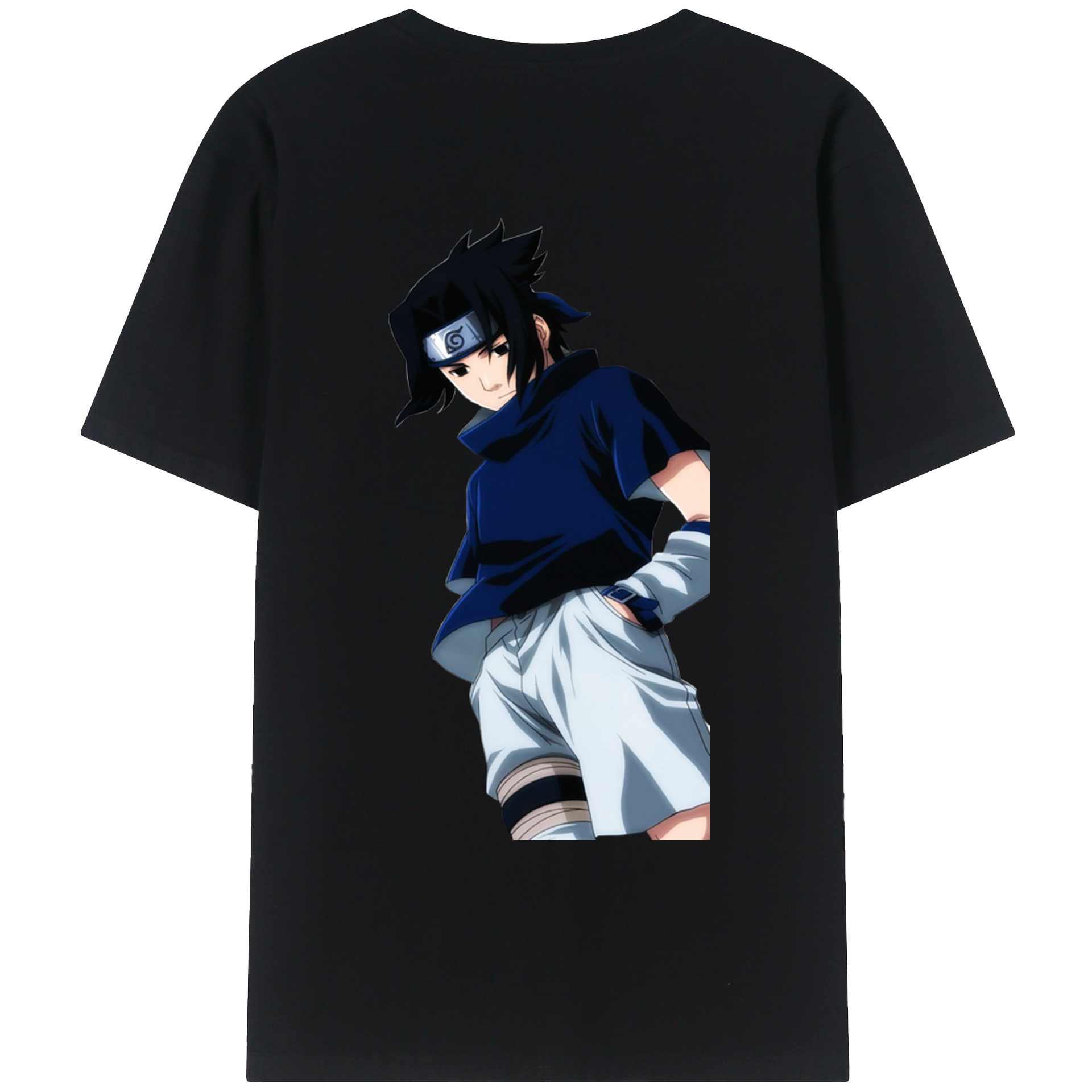 （画像用） NARUTO -ナルト- うちは サスケ Uchiha Sasuke 綿100％ メンズ半袖Tシャツ（バックプリント） 通気性