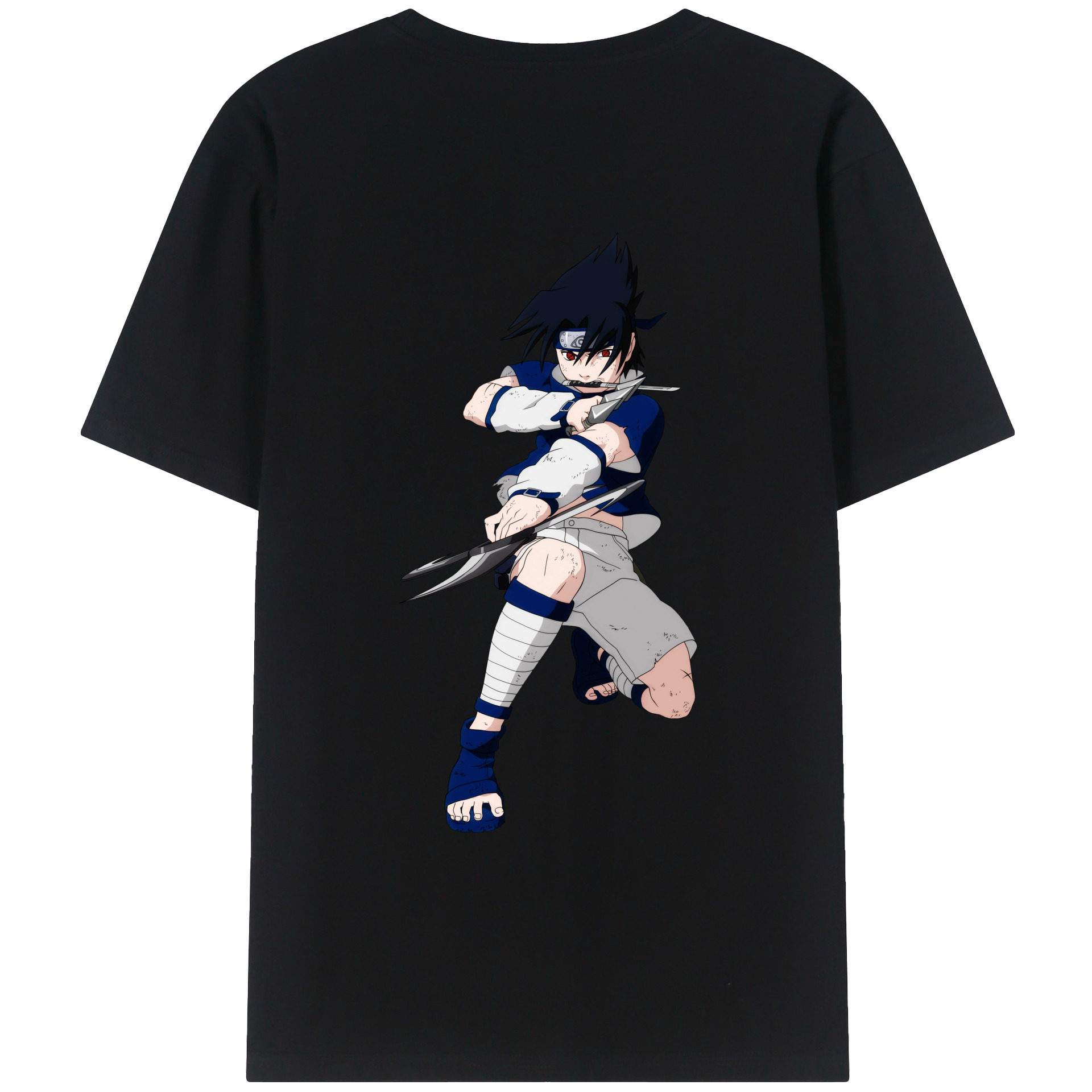 （画像用） NARUTO -ナルト- うちは サスケ Uchiha Sasuke 綿100％ メンズ半袖Tシャツ（バックプリント） 通気性