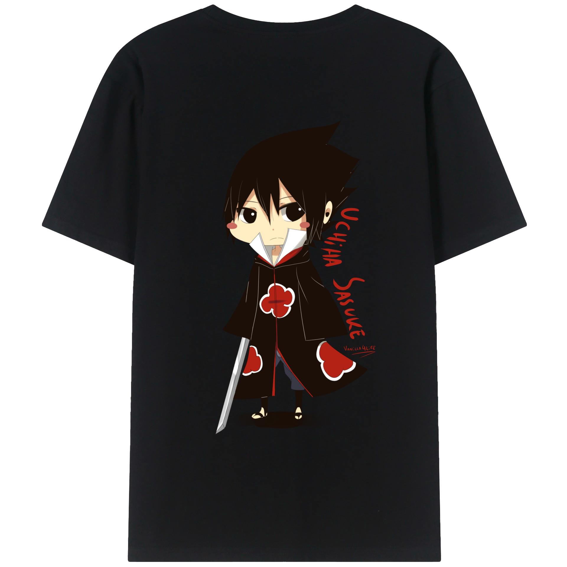 （画像用） NARUTO -ナルト- うちは サスケ Uchiha Sasuke 綿100％ メンズ半袖Tシャツ（バックプリント） 通気性