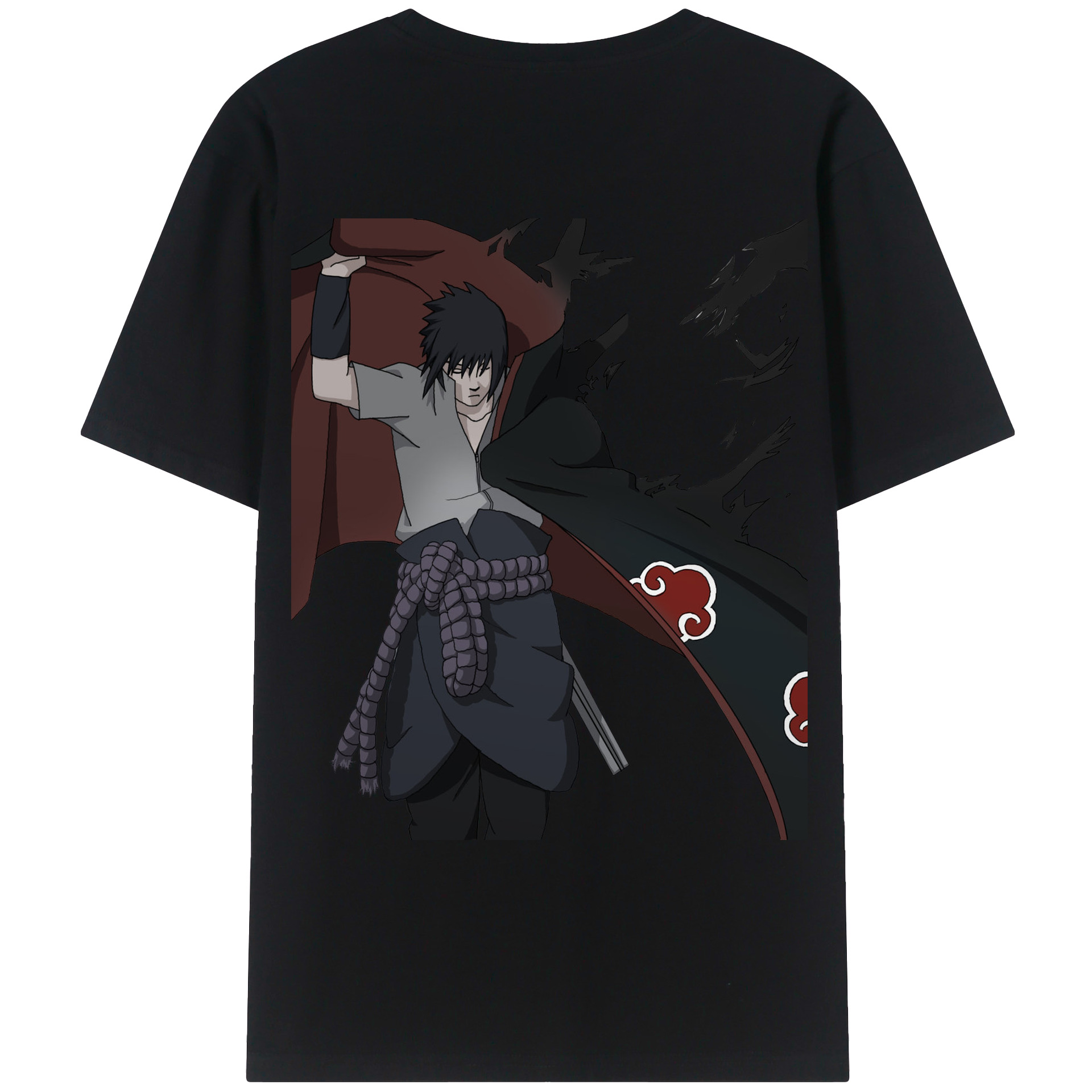 （画像用） NARUTO -ナルト- うちは サスケ Uchiha Sasuke 綿100％ メンズ半袖Tシャツ（バックプリント） 通気性