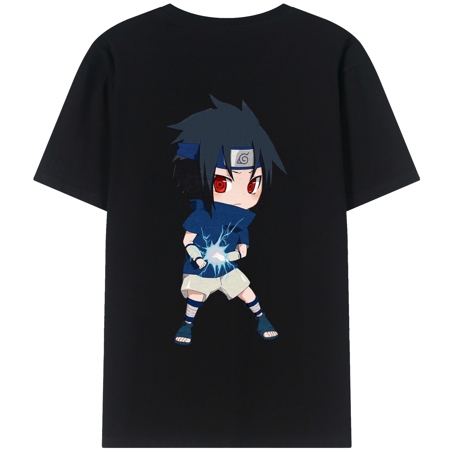 （画像用） NARUTO -ナルト- うちは サスケ Uchiha Sasuke 綿100％ メンズ半袖Tシャツ（バックプリント） 通気性