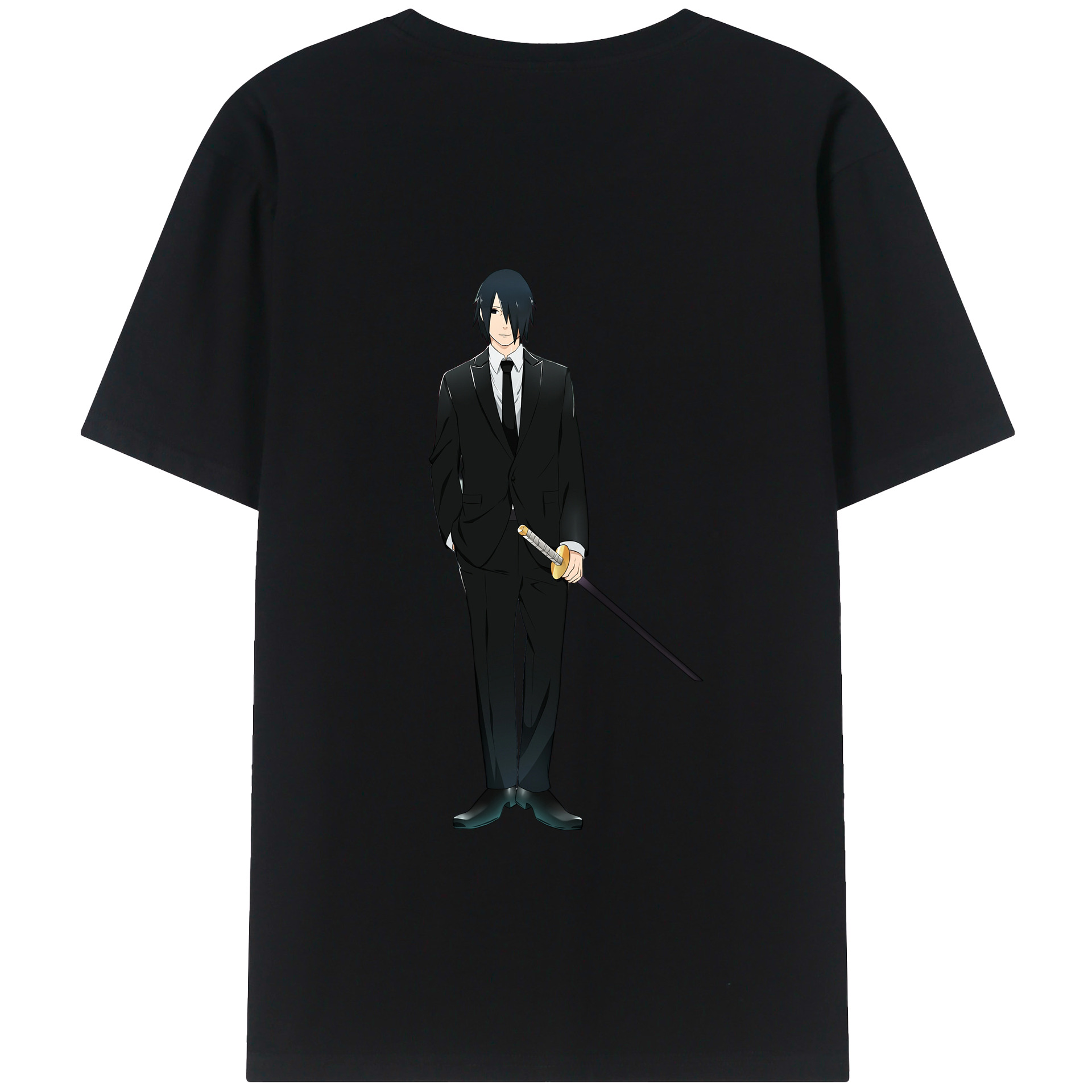 （画像用） NARUTO -ナルト- うちは サスケ Uchiha Sasuke 綿100％ メンズ半袖Tシャツ（バックプリント） 通気性