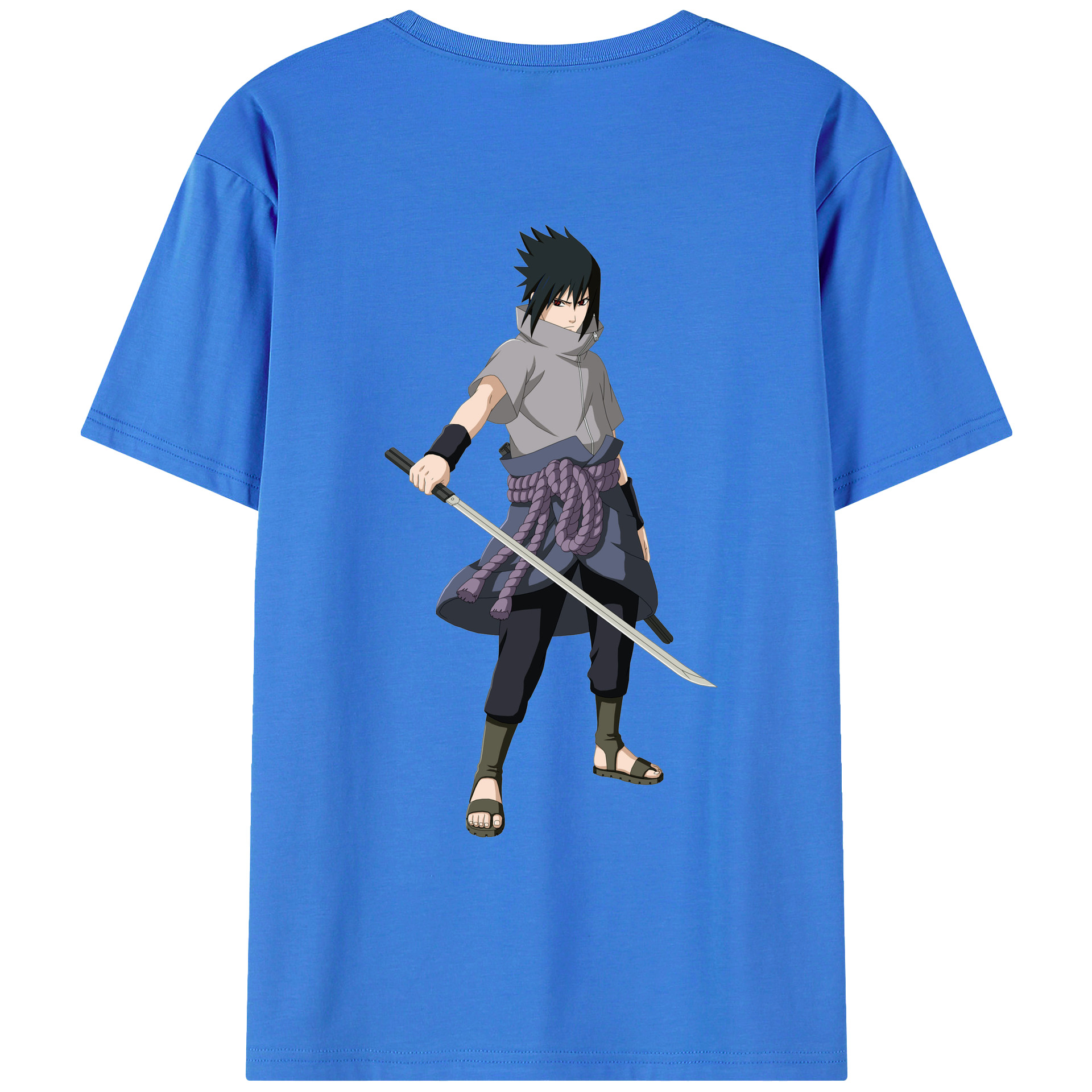 （画像用） NARUTO -ナルト- うちは サスケ Uchiha Sasuke 綿100％ メンズ半袖Tシャツ（バックプリント） 通気性