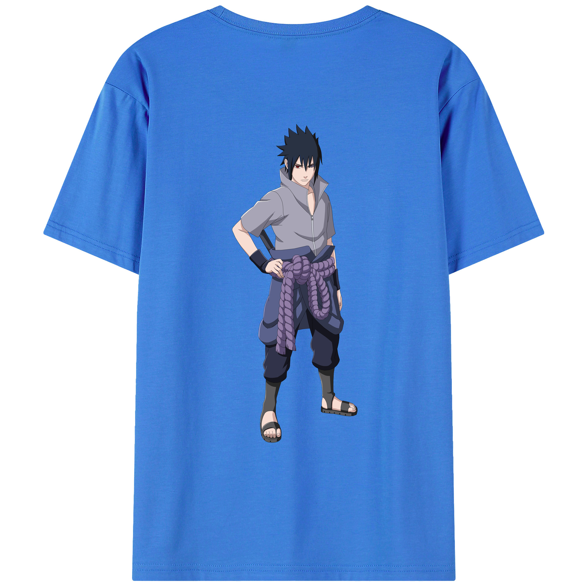 （画像用） NARUTO -ナルト- うちは サスケ Uchiha Sasuke 綿100％ メンズ半袖Tシャツ（バックプリント） 通気性