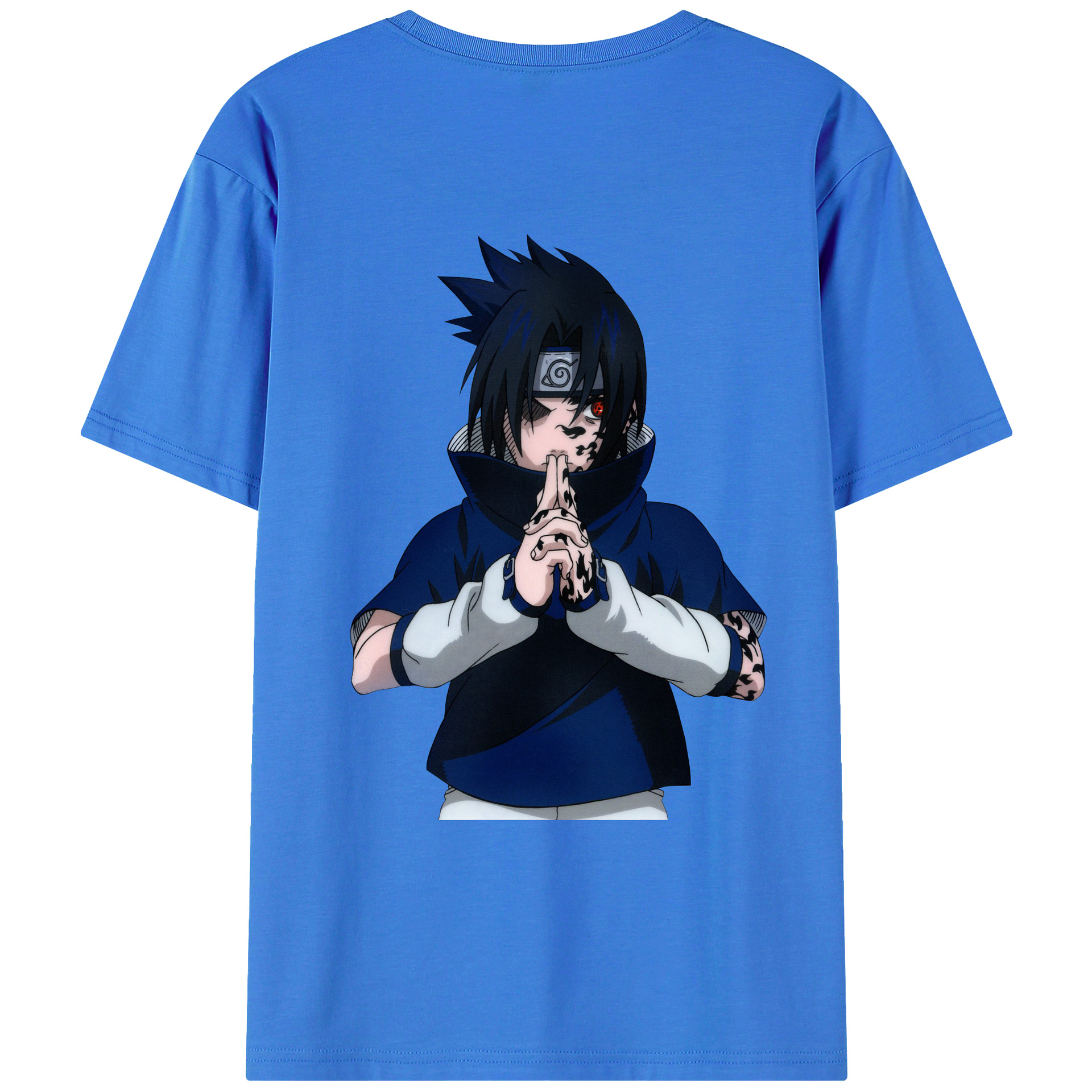 （画像用） NARUTO -ナルト- うちは サスケ Uchiha Sasuke 綿100％ メンズ半袖Tシャツ（バックプリント） 通気性