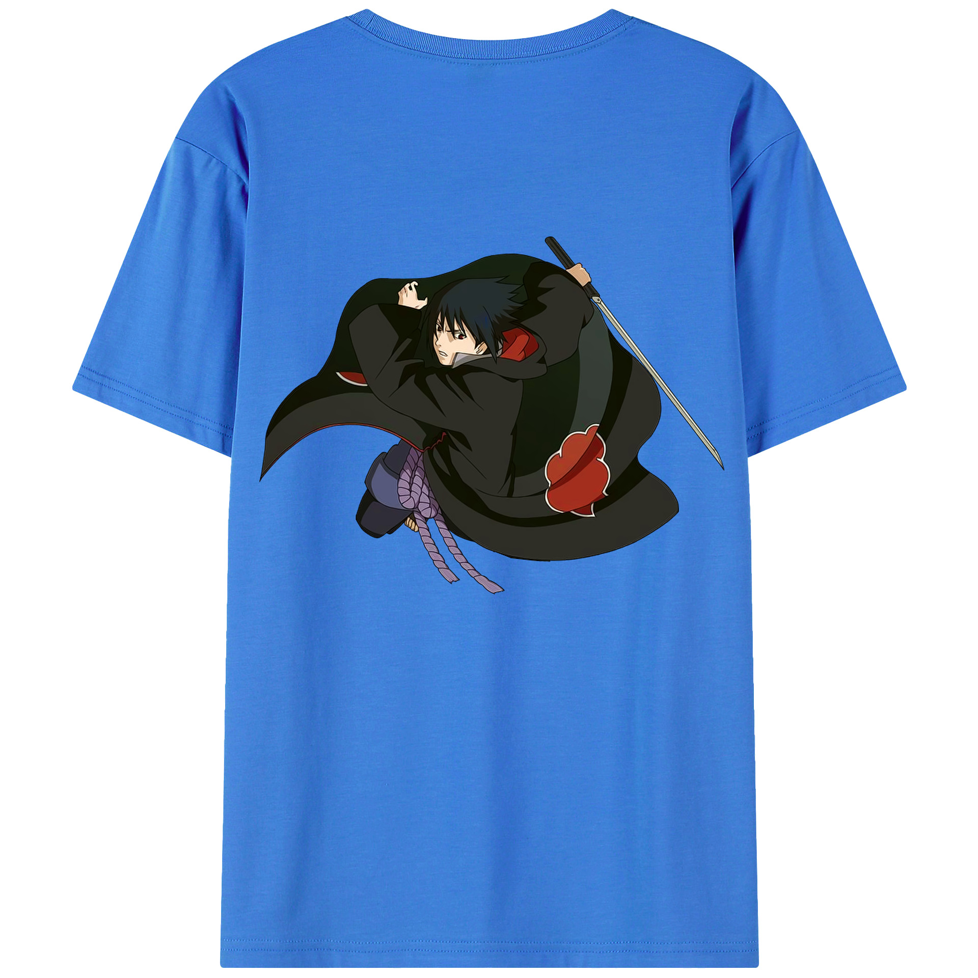（画像用） NARUTO -ナルト- うちは サスケ Uchiha Sasuke 綿100％ メンズ半袖Tシャツ（バックプリント） 通気性