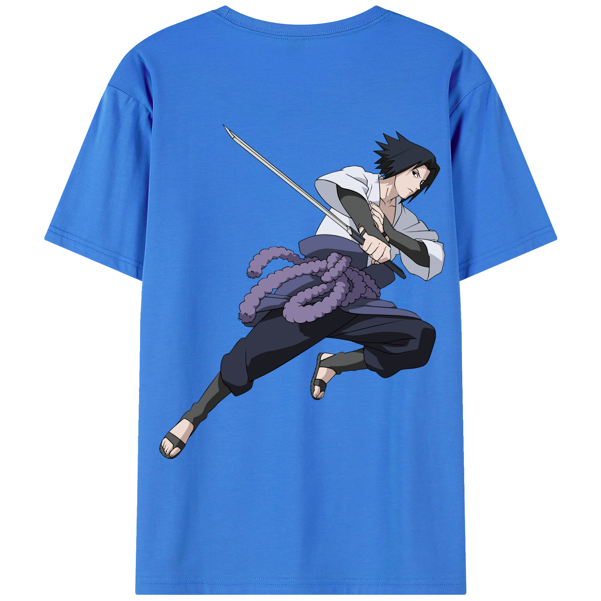 （画像用） NARUTO -ナルト- うちは サスケ Uchiha Sasuke 綿100％ メンズ半袖Tシャツ（バックプリント） 通気性