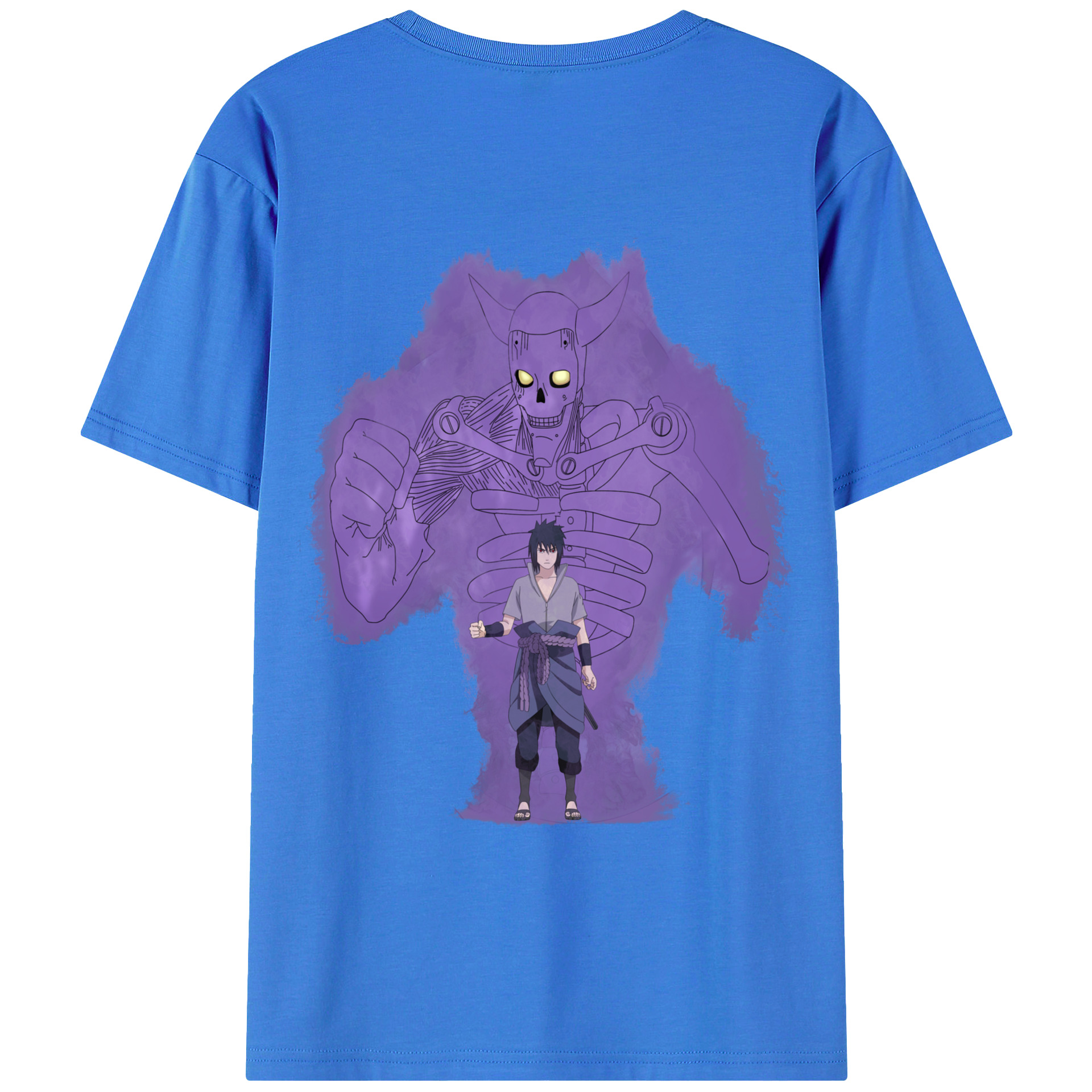 （画像用） NARUTO -ナルト- うちは サスケ Uchiha Sasuke 綿100％ メンズ半袖Tシャツ（バックプリント） 通気性
