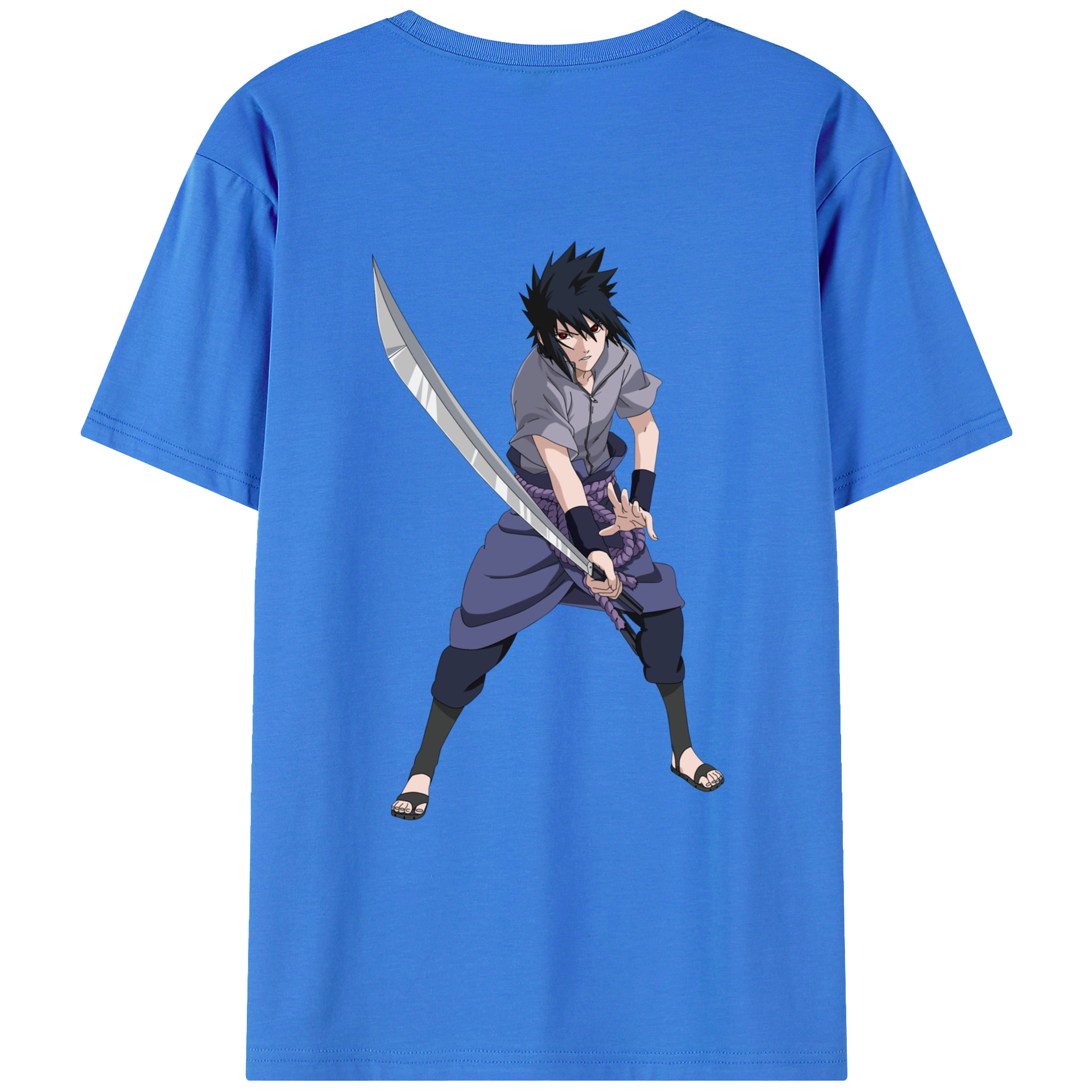 （画像用） NARUTO -ナルト- うちは サスケ Uchiha Sasuke 綿100％ メンズ半袖Tシャツ（バックプリント） 通気性