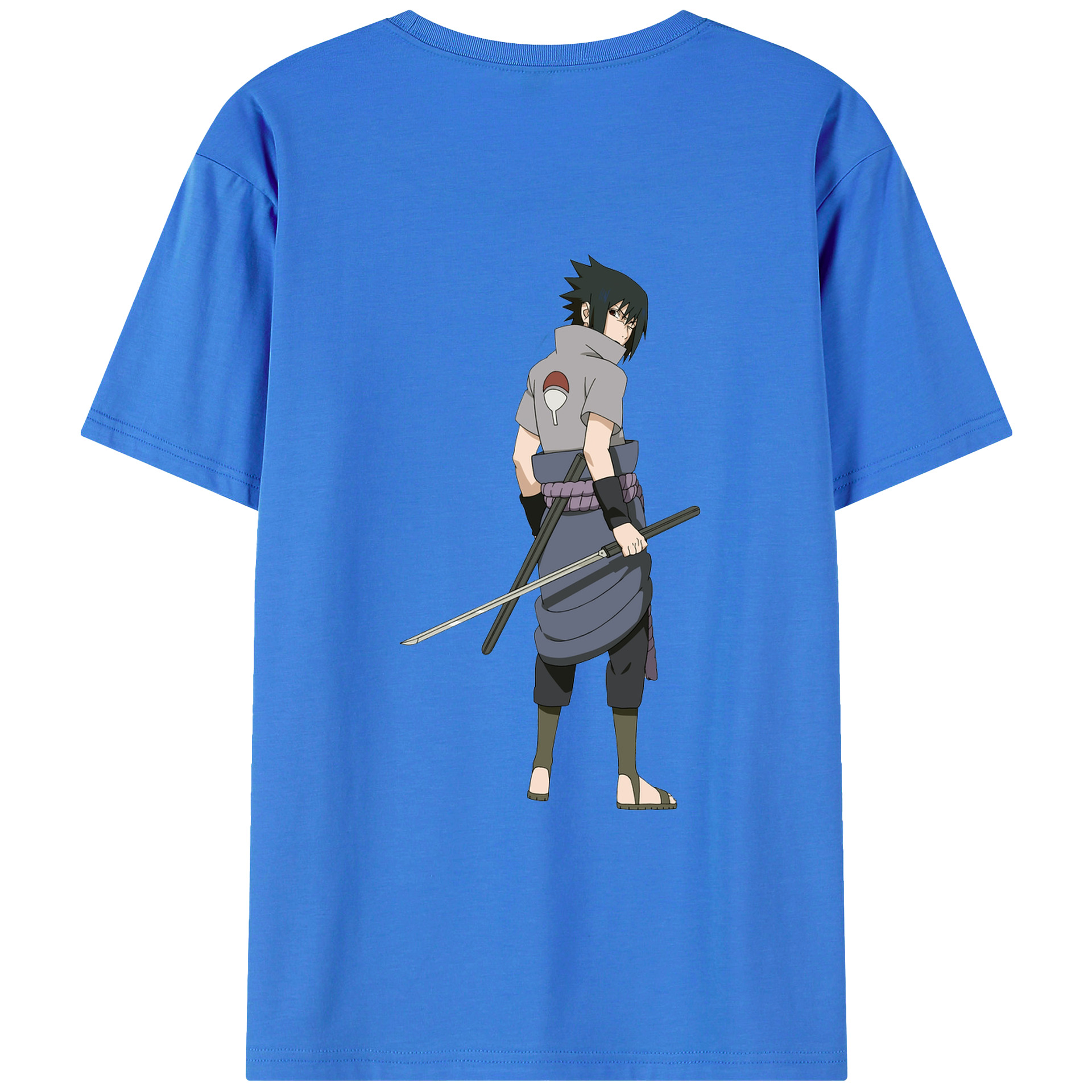 （画像用） NARUTO -ナルト- うちは サスケ Uchiha Sasuke 綿100％ メンズ半袖Tシャツ（バックプリント） 通気性