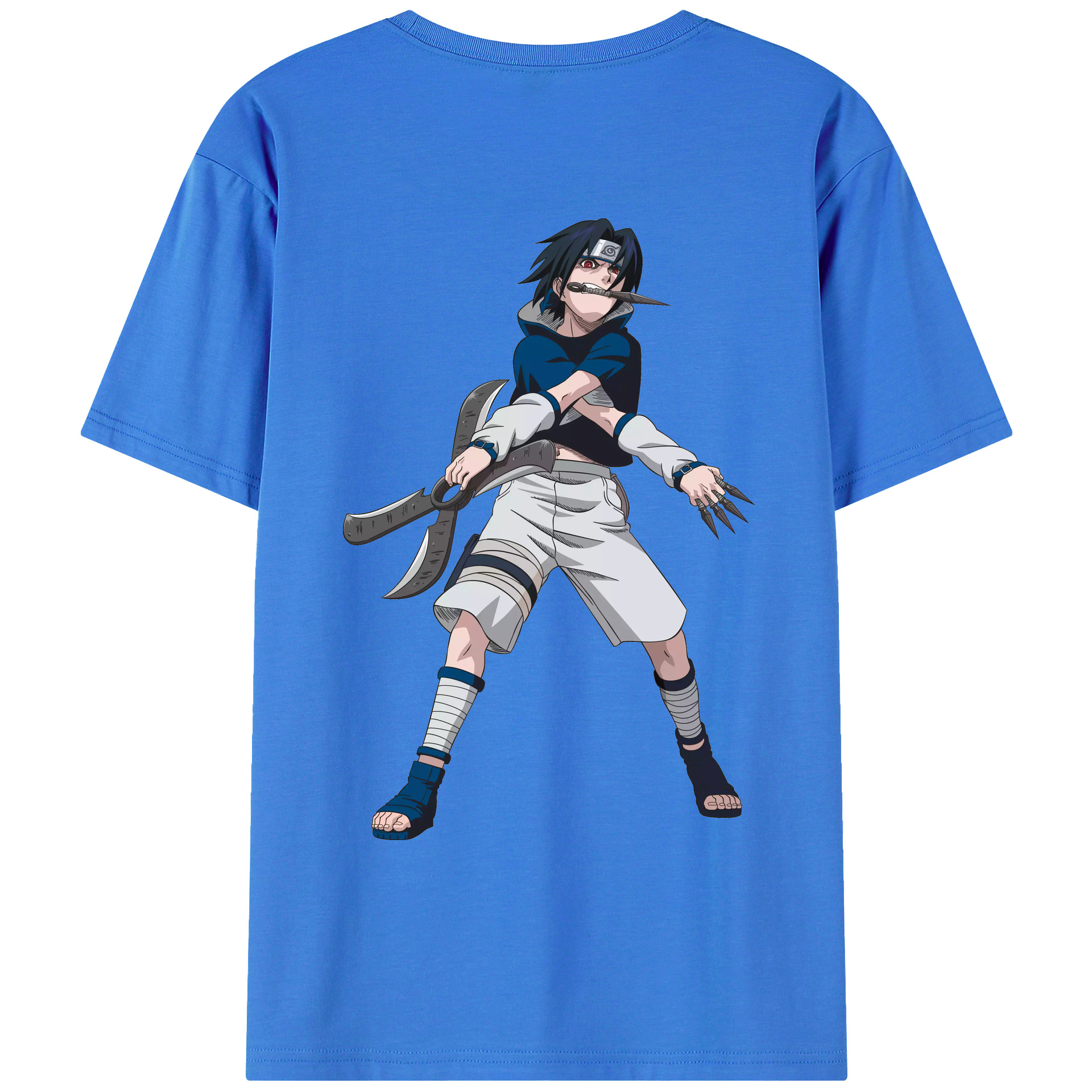 （画像用） NARUTO -ナルト- うちは サスケ Uchiha Sasuke 綿100％ メンズ半袖Tシャツ（バックプリント） 通気性