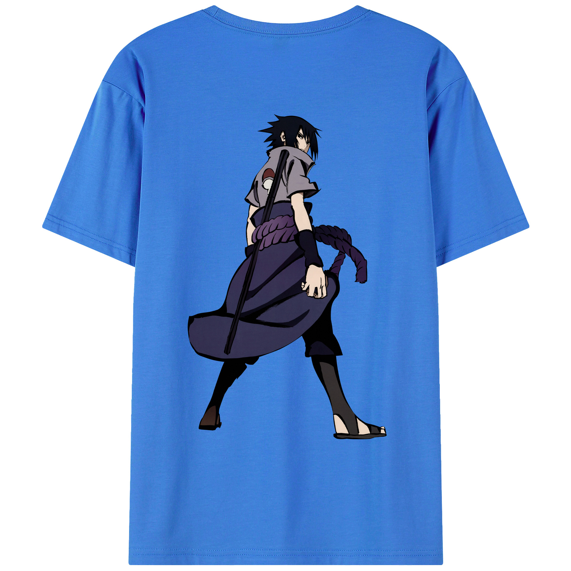 （画像用） NARUTO -ナルト- うちは サスケ Uchiha Sasuke 綿100％ メンズ半袖Tシャツ（バックプリント） 通気性
