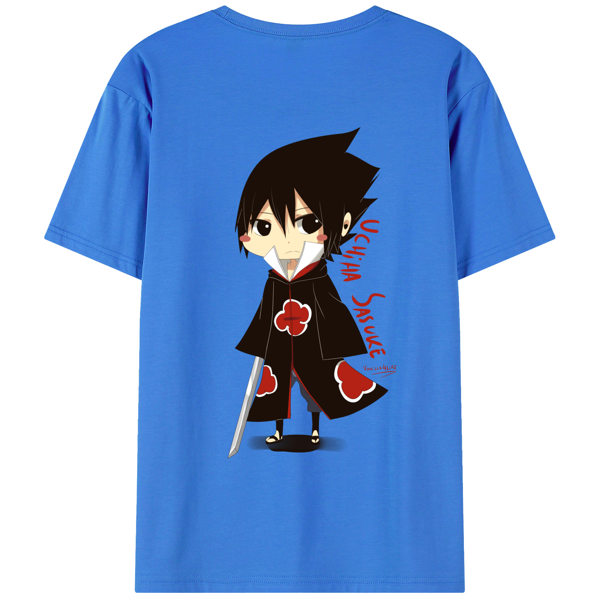 （画像用） NARUTO -ナルト- うちは サスケ Uchiha Sasuke 綿100％ メンズ半袖Tシャツ（バックプリント） 通気性
